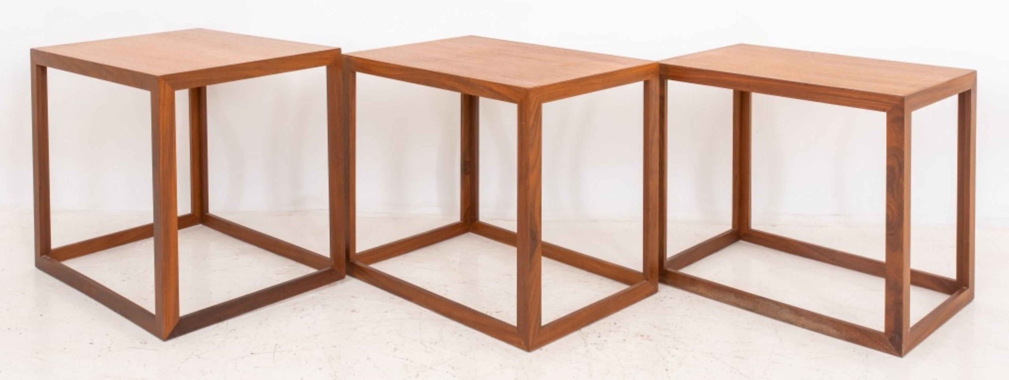 Modern Teakwood Nesting Tables, 3 In Good Condition For Sale In New York, NY