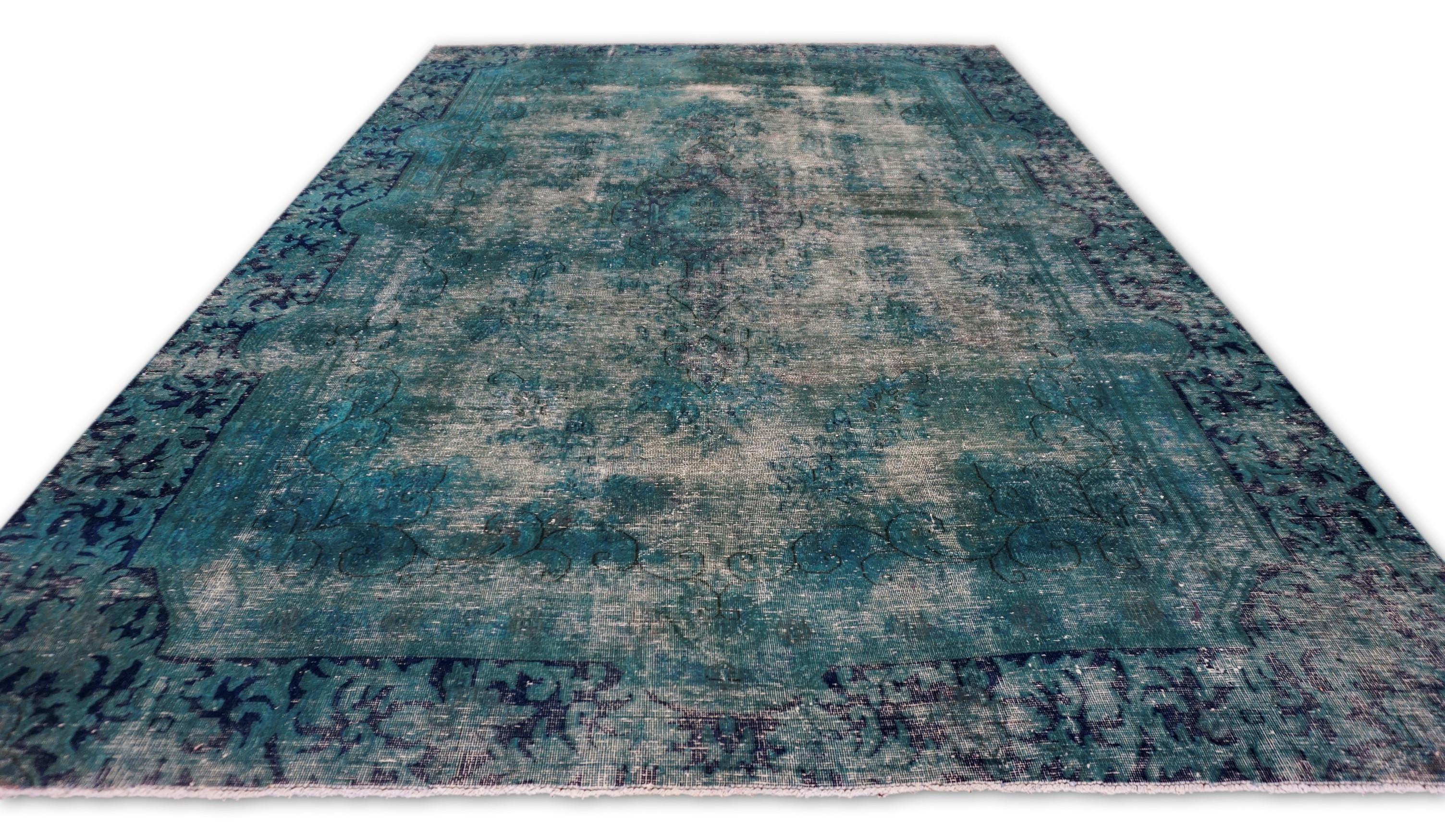 Moderno Tappeto moderno in lana sovratinta verde acqua 6'10''x10' in vendita