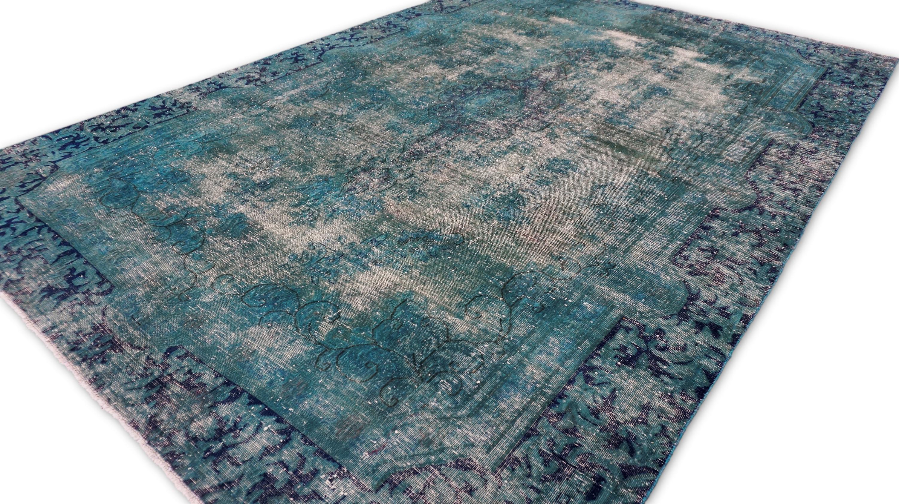Persiano Tappeto moderno in lana sovratinta verde acqua 6'10''x10' in vendita