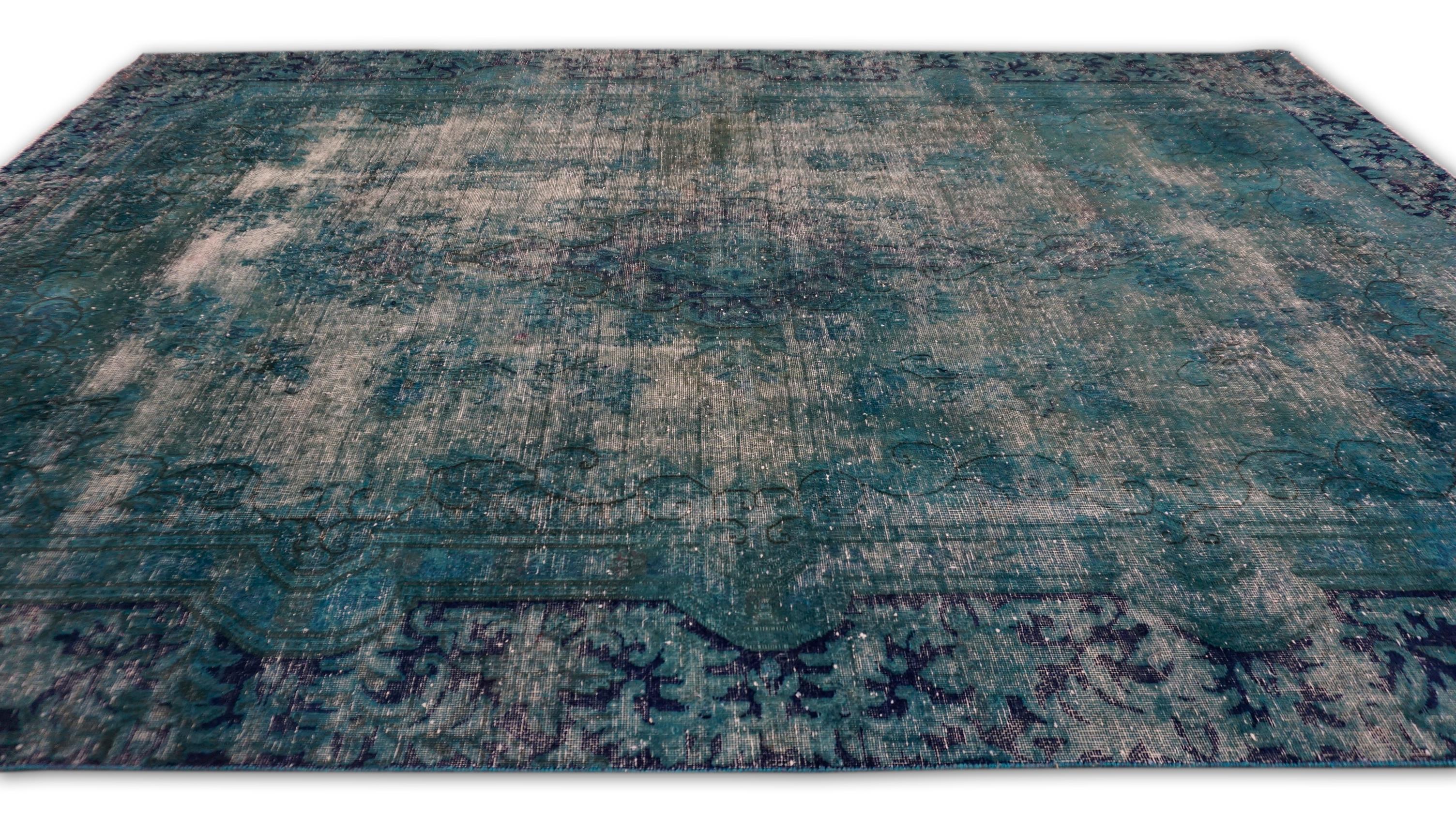 XX secolo Tappeto moderno in lana sovratinta verde acqua 6'10''x10' in vendita