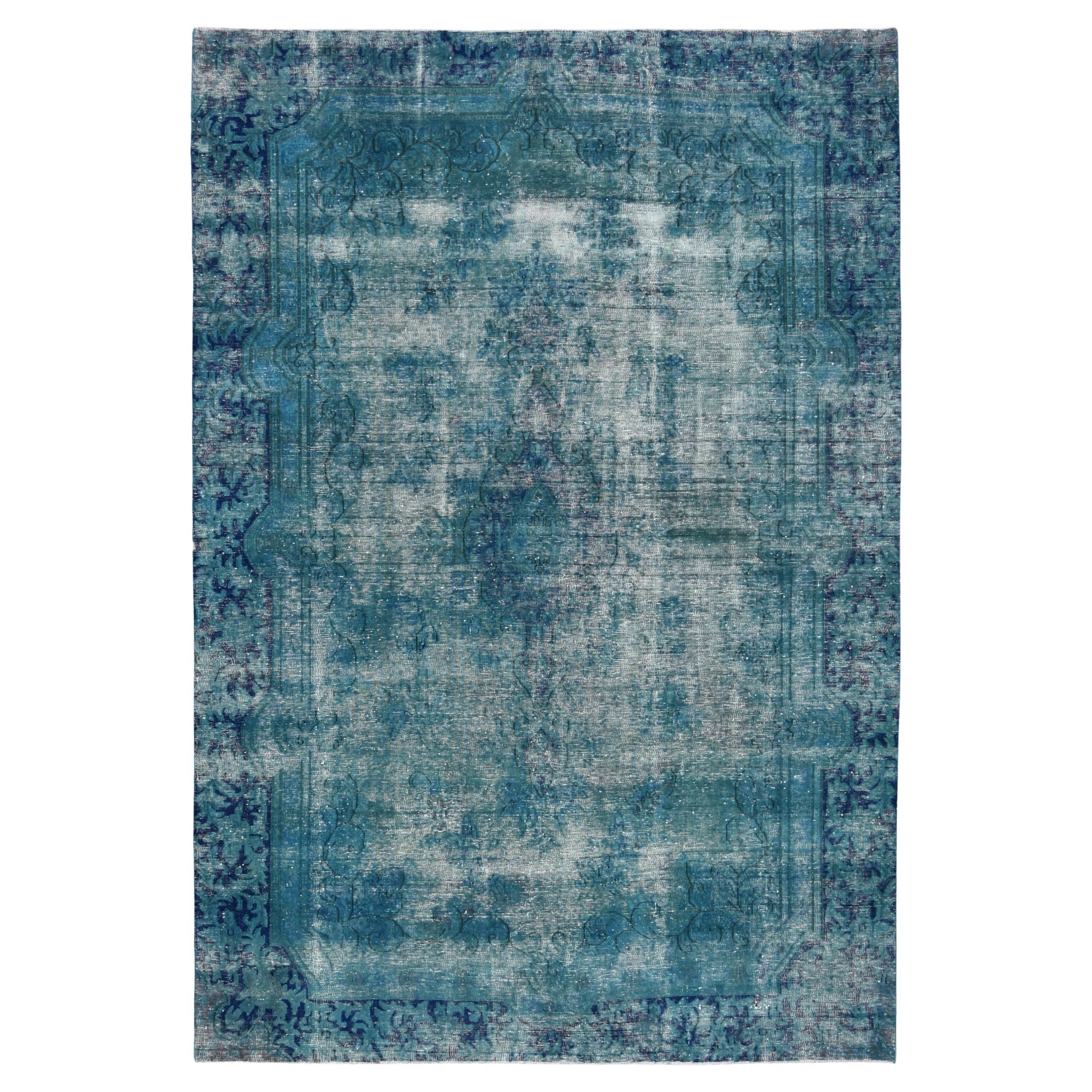 Tappeto moderno in lana sovratinta verde acqua 6'10''x10'