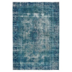 Antique Modern Teal and Aqua Overdyed Wool Rug 6'10''x10'