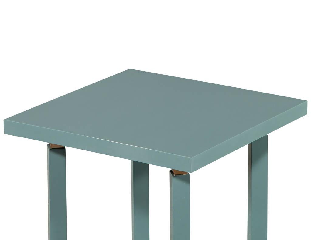 American Modern Teal and Brass End Table