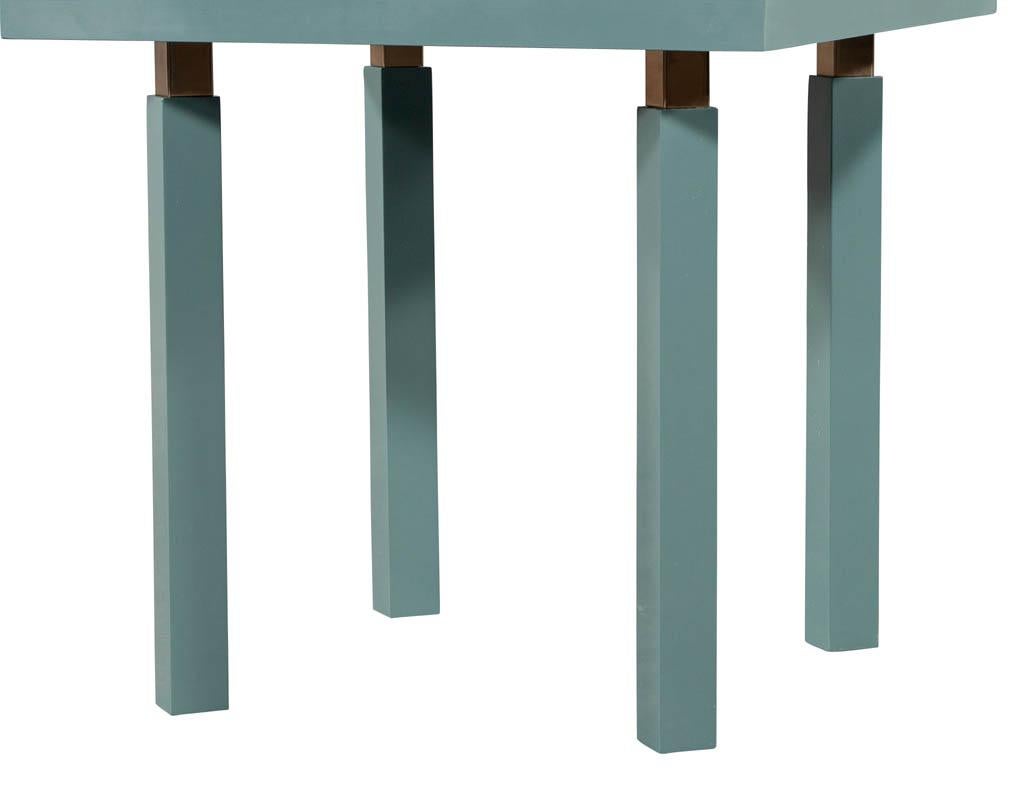 Contemporary Modern Teal and Brass End Table