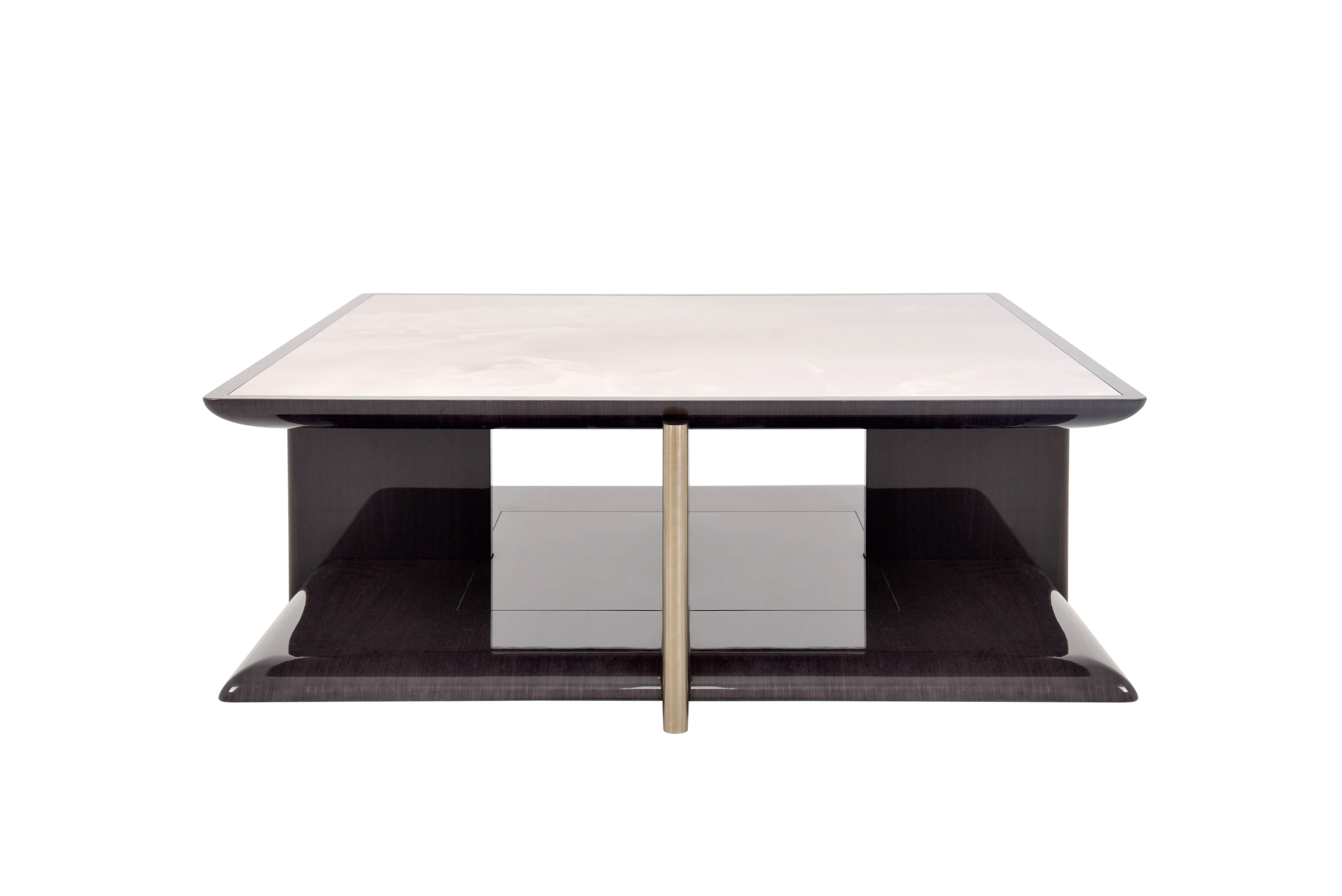 Polished Modern Temple Marble Center Table For Sale
