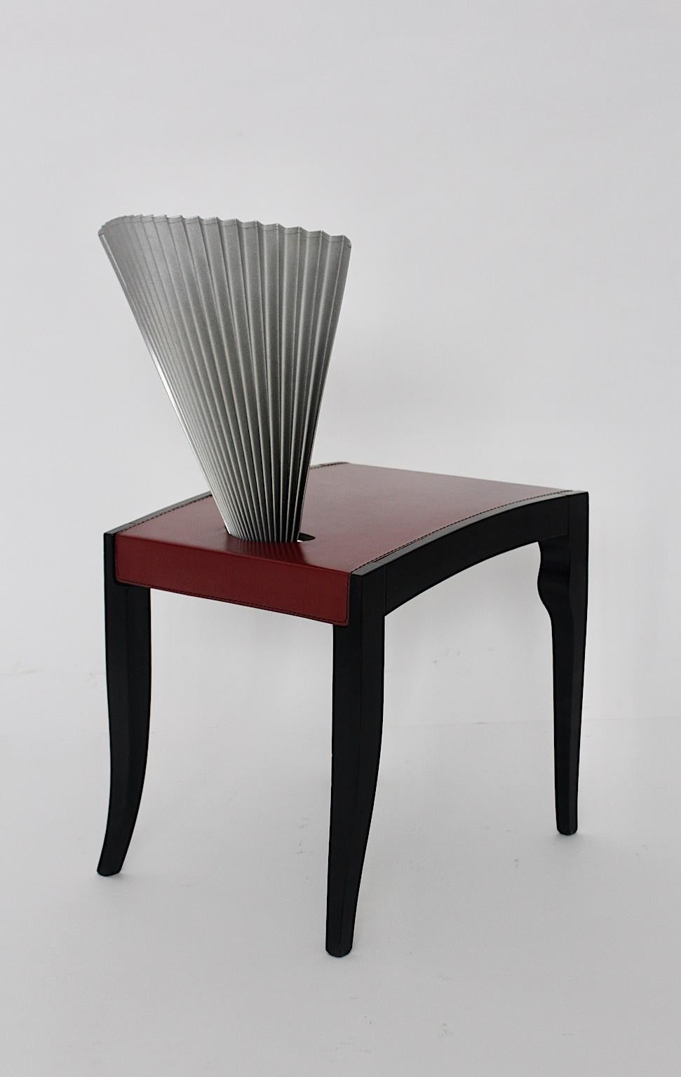 Post Modern Style Ten Leather Burgundy Red Black Silver Dining Chairs 1980 For Sale 2