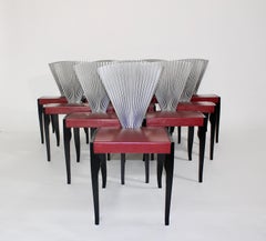 Modernity The Moderns Chairs Burgundy Red Black Silver Dining Chairs 1980 (chaises de salle à manger en cuir)