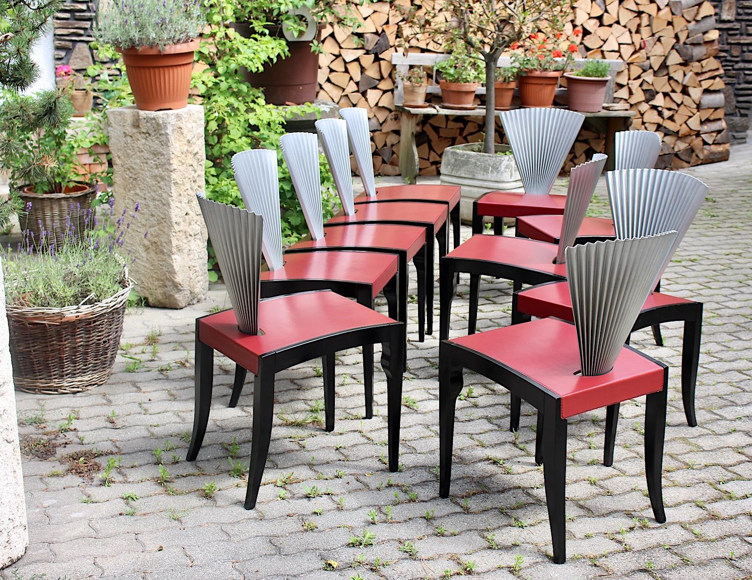 red metal dining chairs