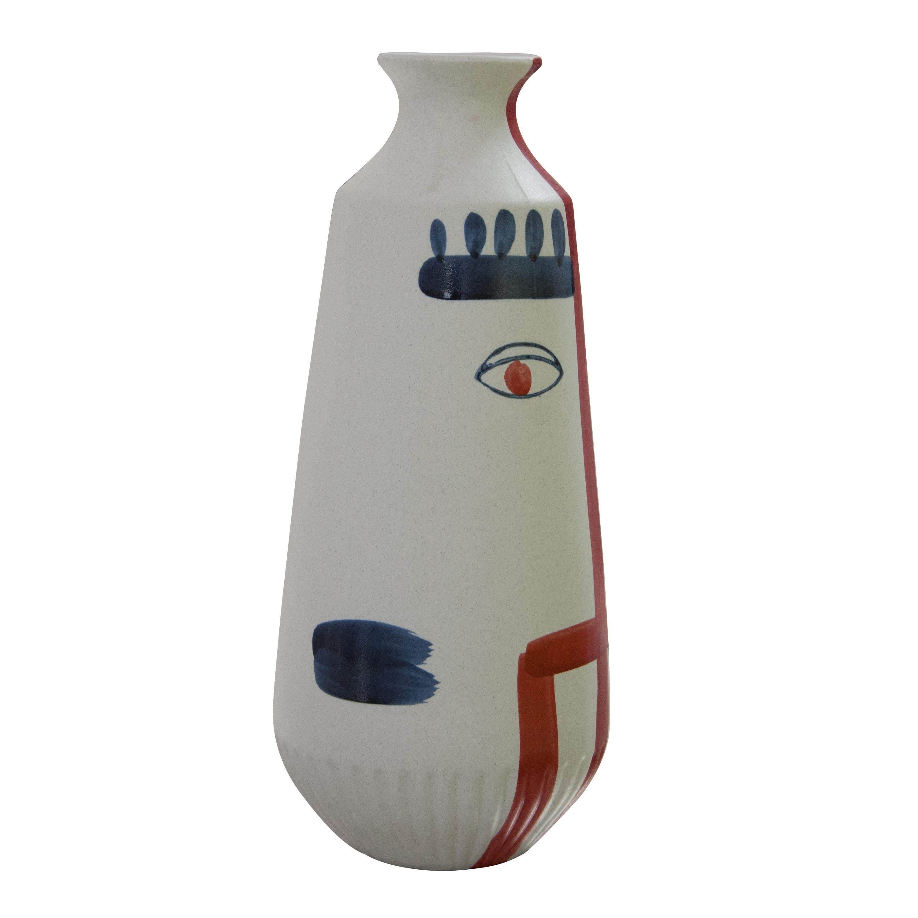 White terracotta vase with hand-painted embellishment.