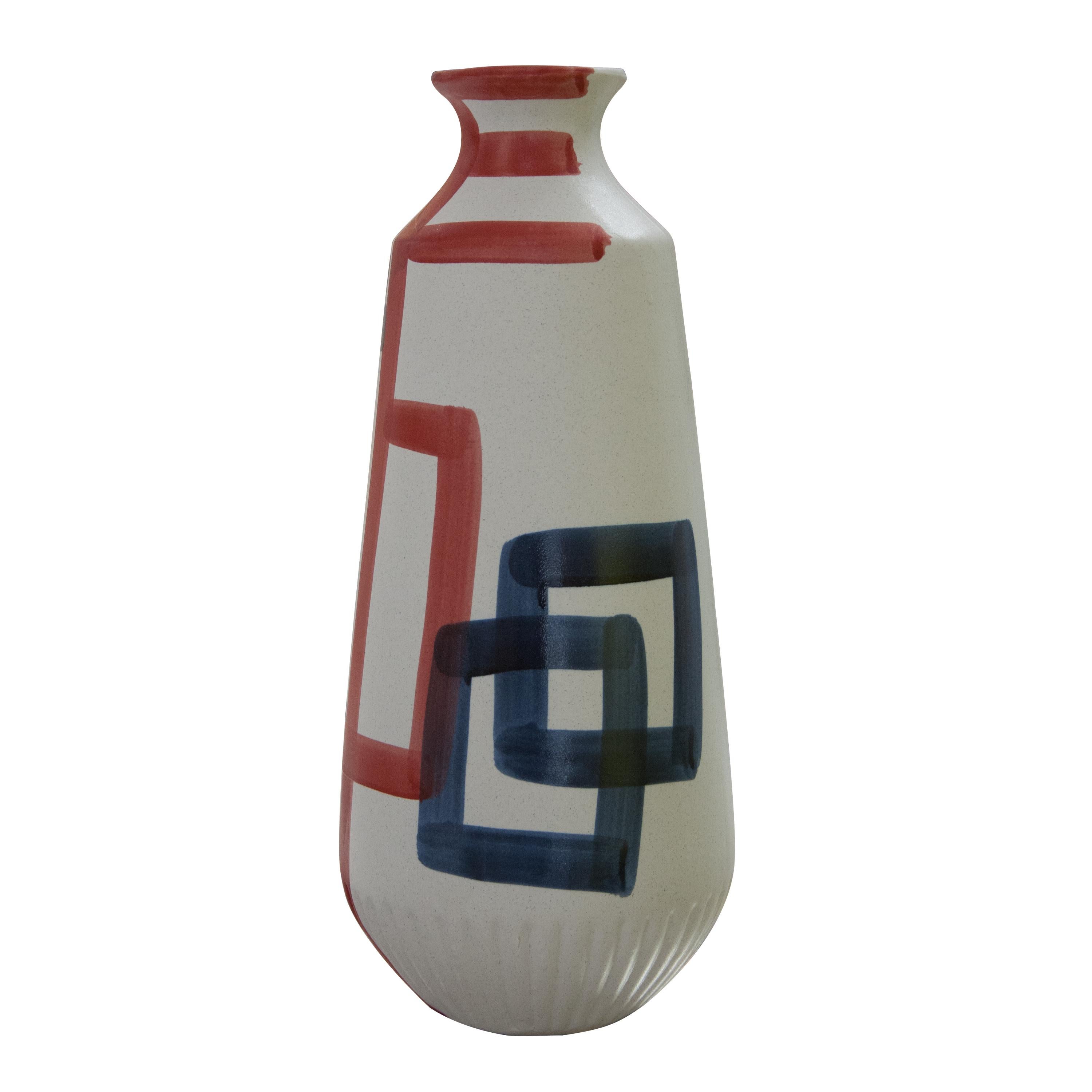 Post-Modern Modern Terracotta Hand-Painted Vase, Italy, 2021 For Sale