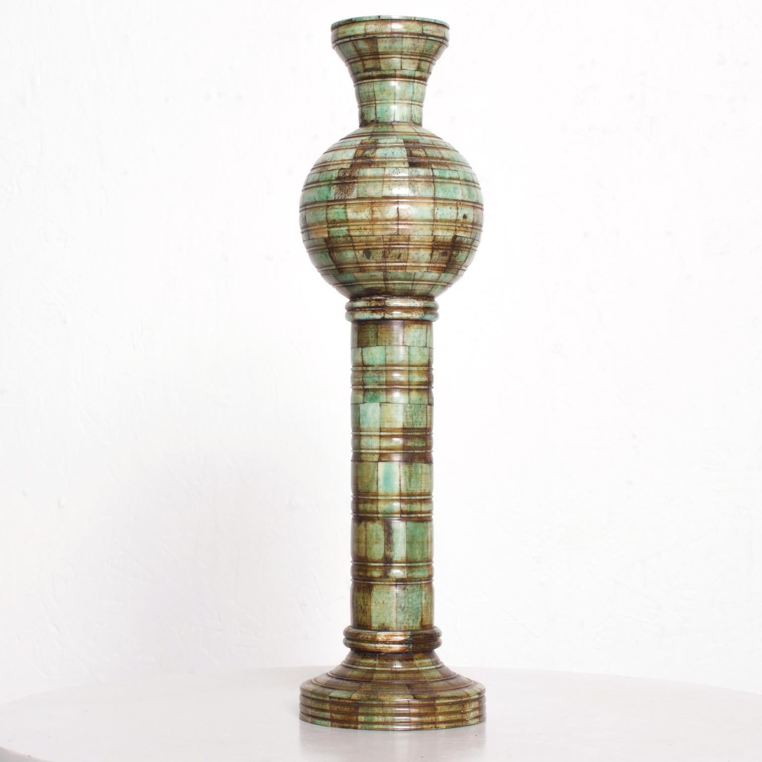 We are pleased to offer for your consideration a vintage-modern tessellated candlestick or candleholder. Unmarked. No information present on the maker or place of production. Dimensions: 15