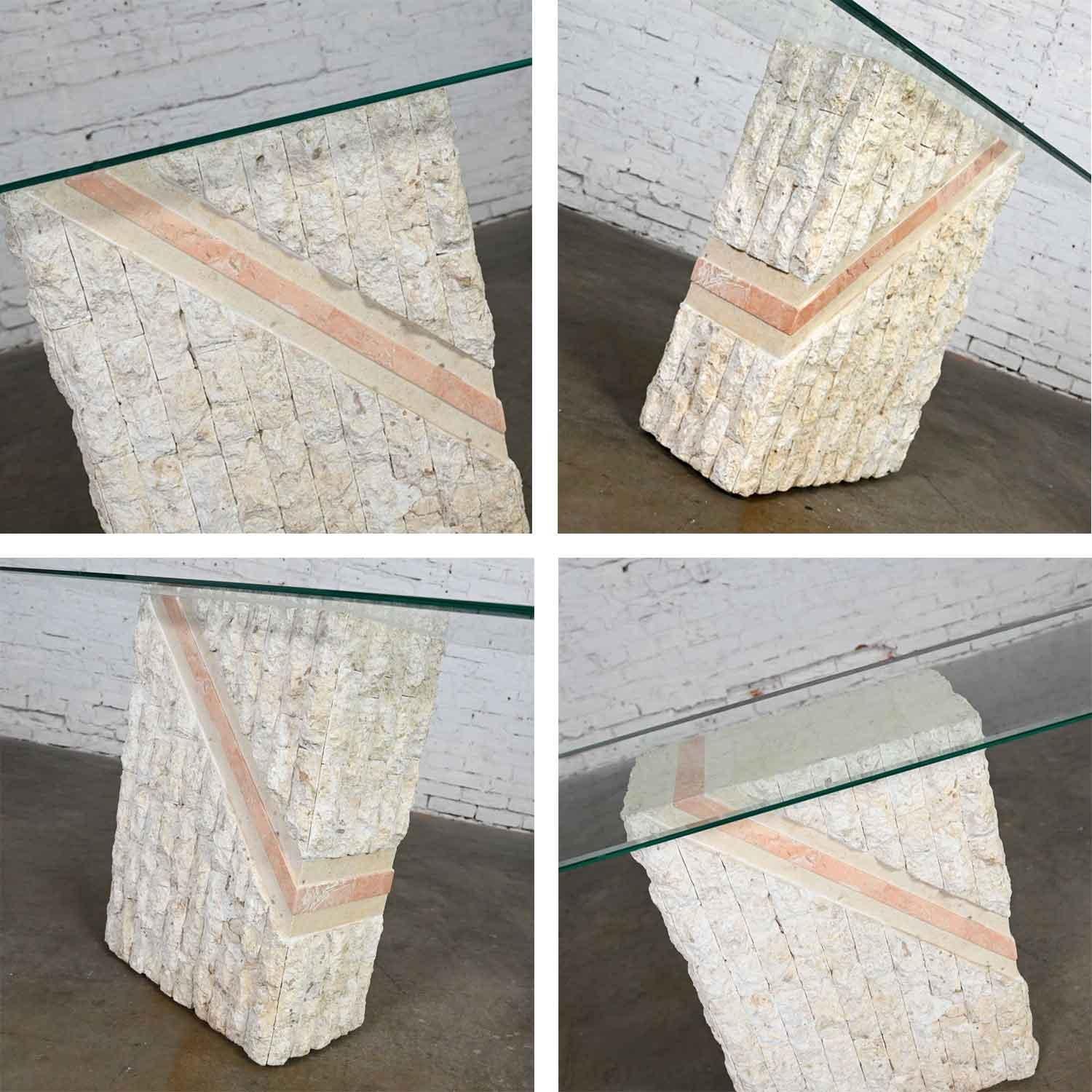 Table de canapé moderne en pierre de Mactan tessellée à rayures pêches style Maitland Smith en vente 6