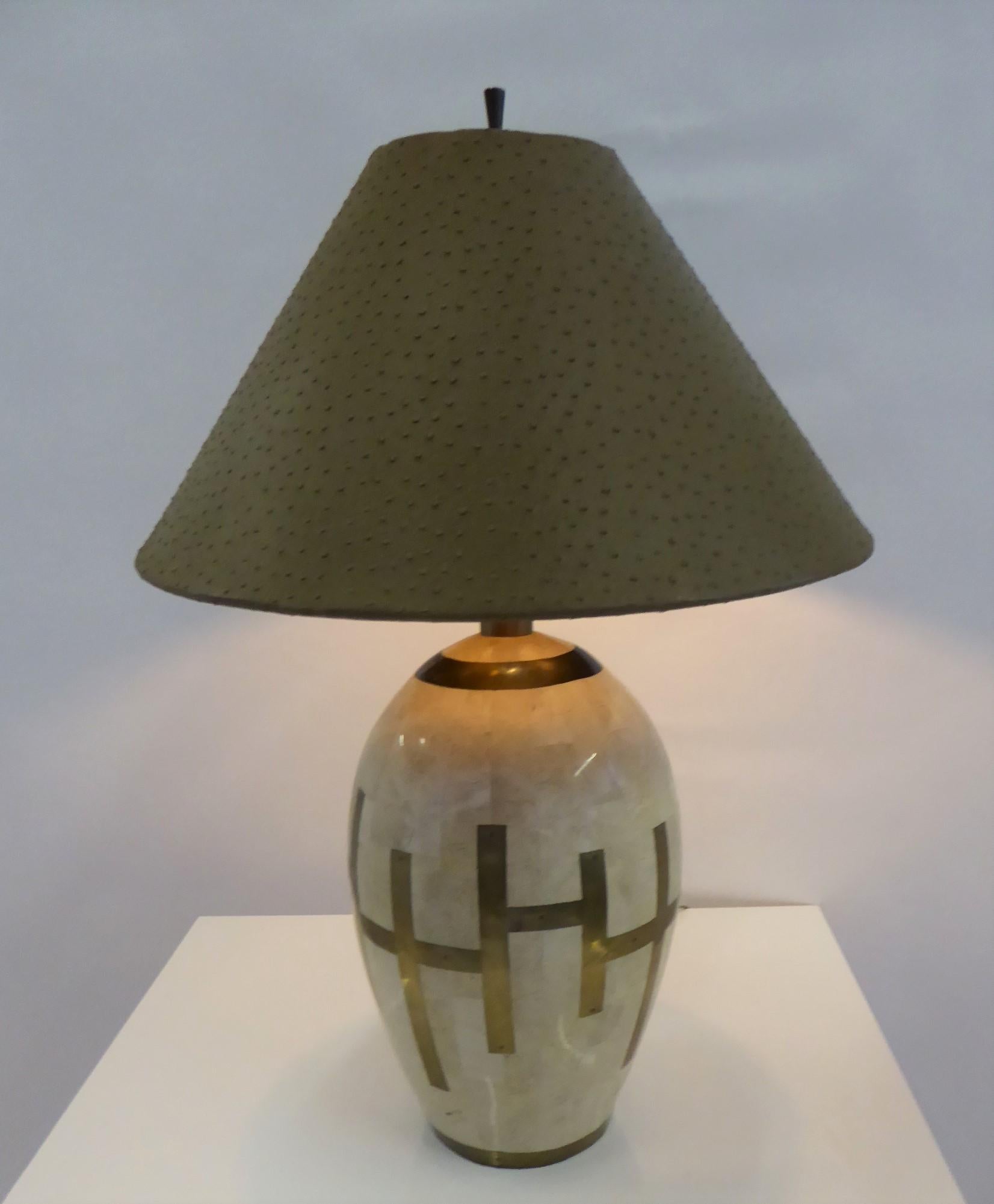 Modern Tessellated Marble with Brass Inlays Table Lamp Style of Karl Springer 5