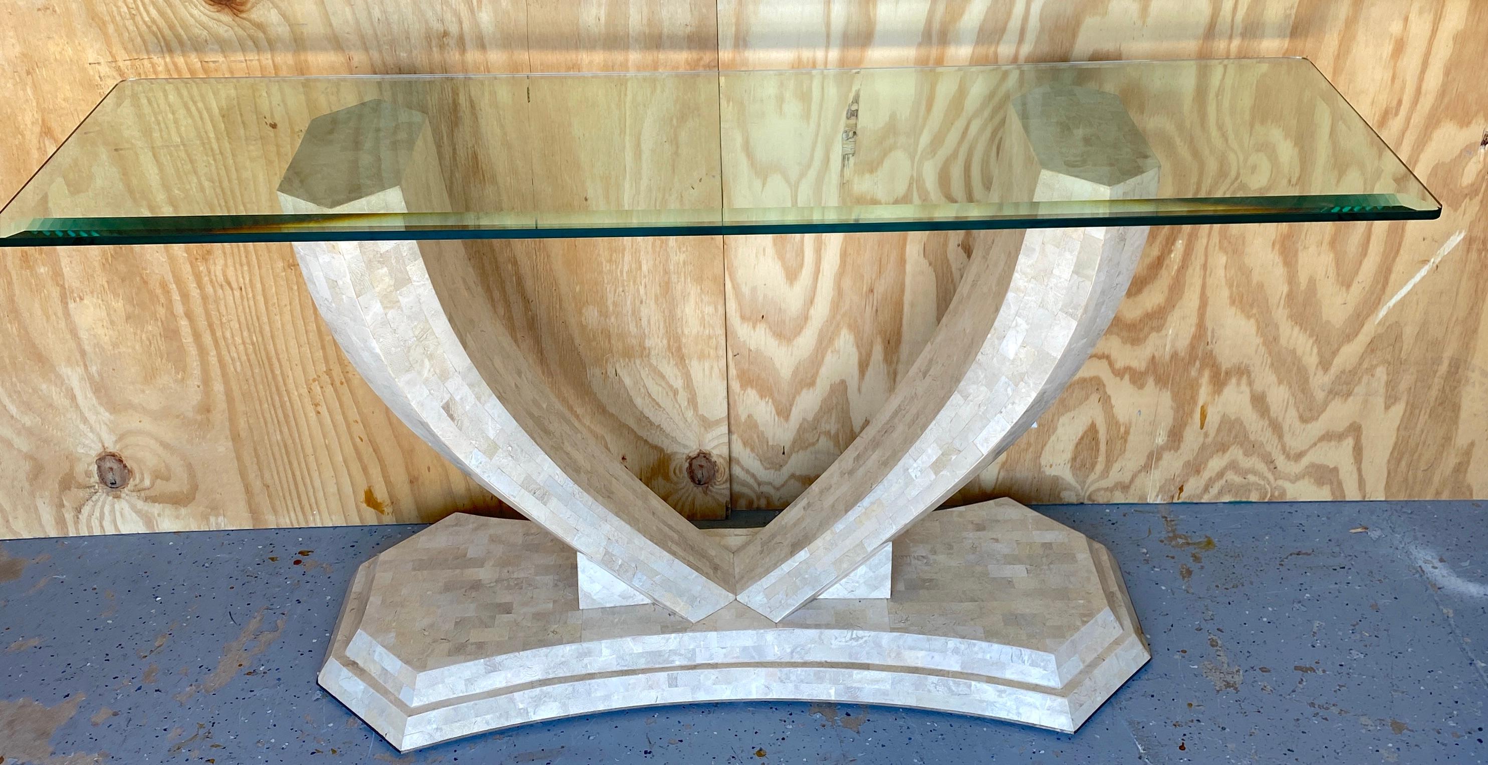 Table console moderne en pierre tessellée et miroir Robert Marcius/Maitland Smith en vente 1