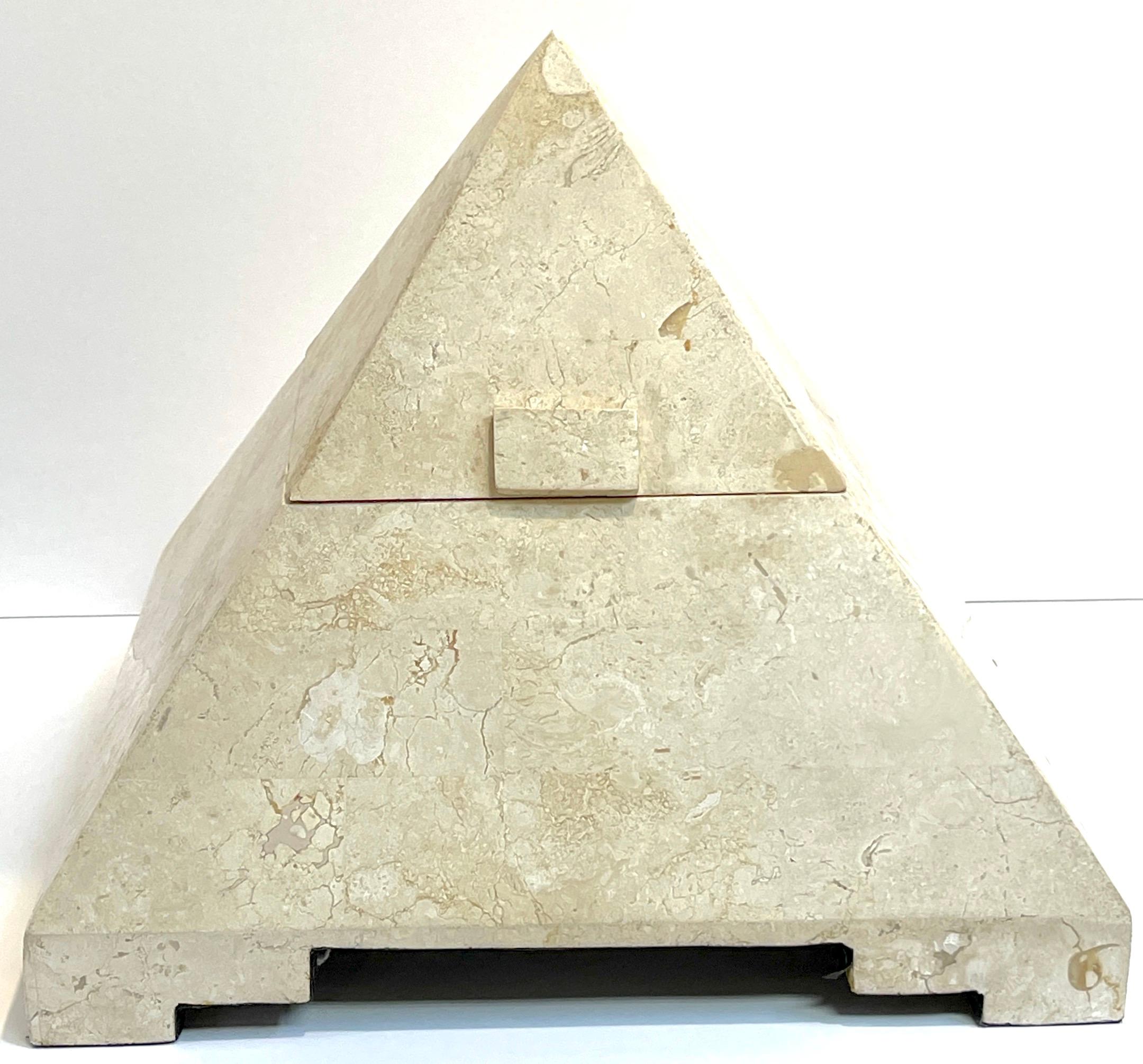 Modern Tessellated Stone Inlaid Pyramid Hinged Box  
Add a touch of modern elegance into your space with this captivating Modern Tessellated Stone Inlaid Pyramid Hinged Box. This piece not only serves as a functional storage and is a striking work