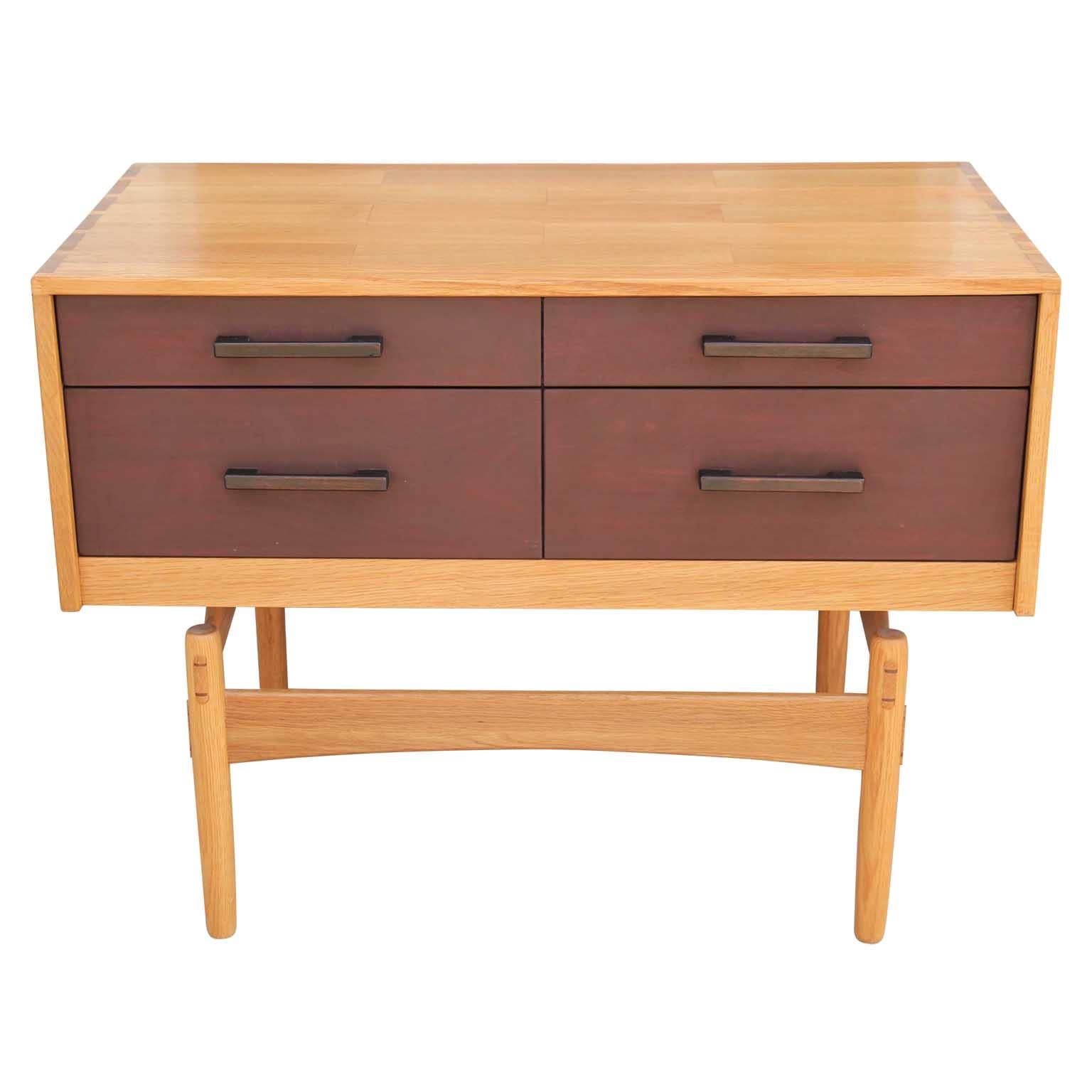 North American Modern Texas White Oak Two Drawer Two Tone Side Table / Chest by Norm Stoeker