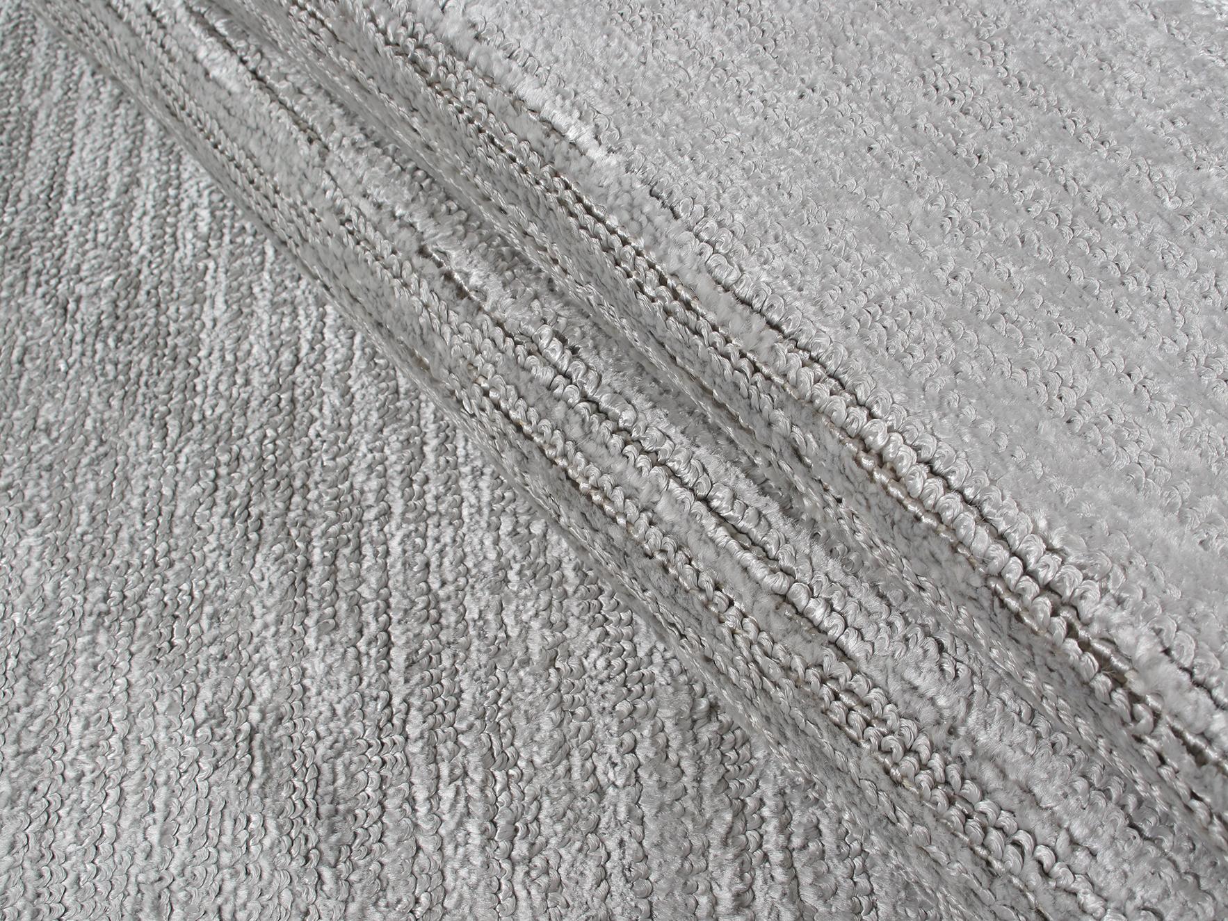Indian Modern Textural Cut and Loop Bamboo Silk Silver Grey Handknotted Runner Rug in  For Sale