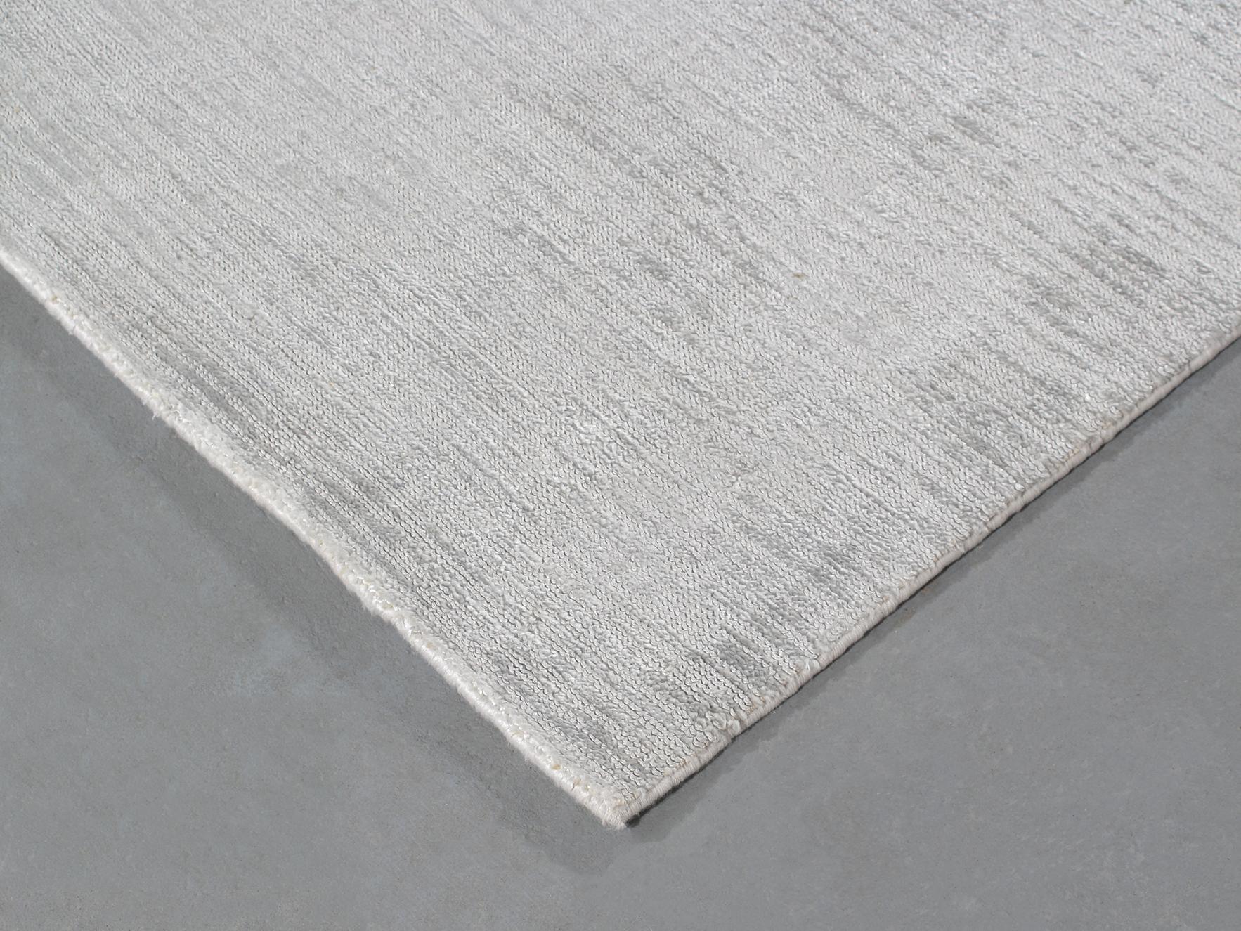 Hand-Knotted Modern Textural Cut and Loop Bamboo Silk Silver Grey Handknotted Runner Rug in  For Sale