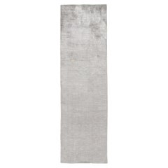 Modern Textural Cut and Loop Bamboo Silk Silver Grey Handknotted Runner Rug in 
