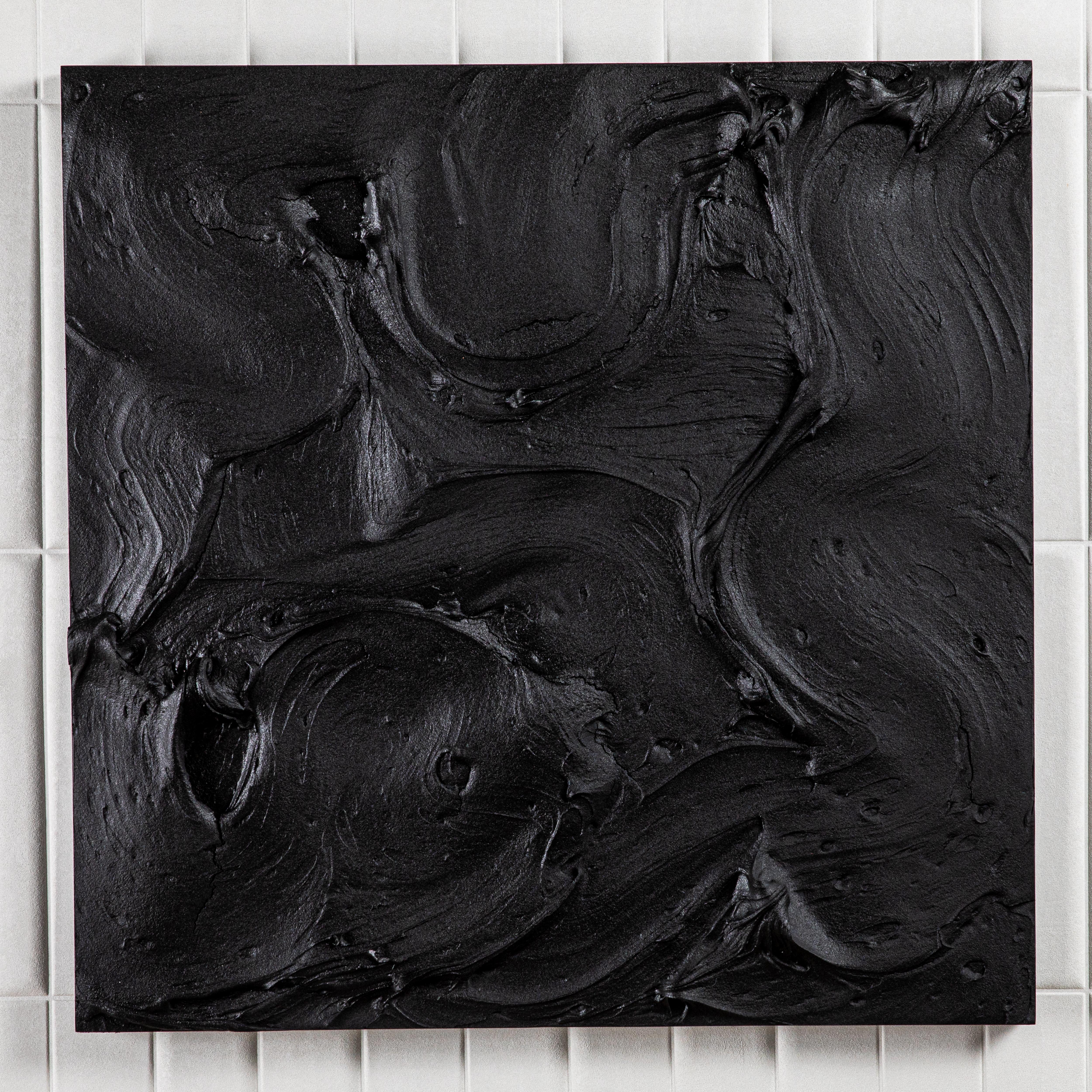 A captivating exploration of depth and dimension, this abstract textural painting by Michael Allen is a striking statement of modern artistry. Executed on a wood panel, the composition features bold, sculptural layers that interplay with light and