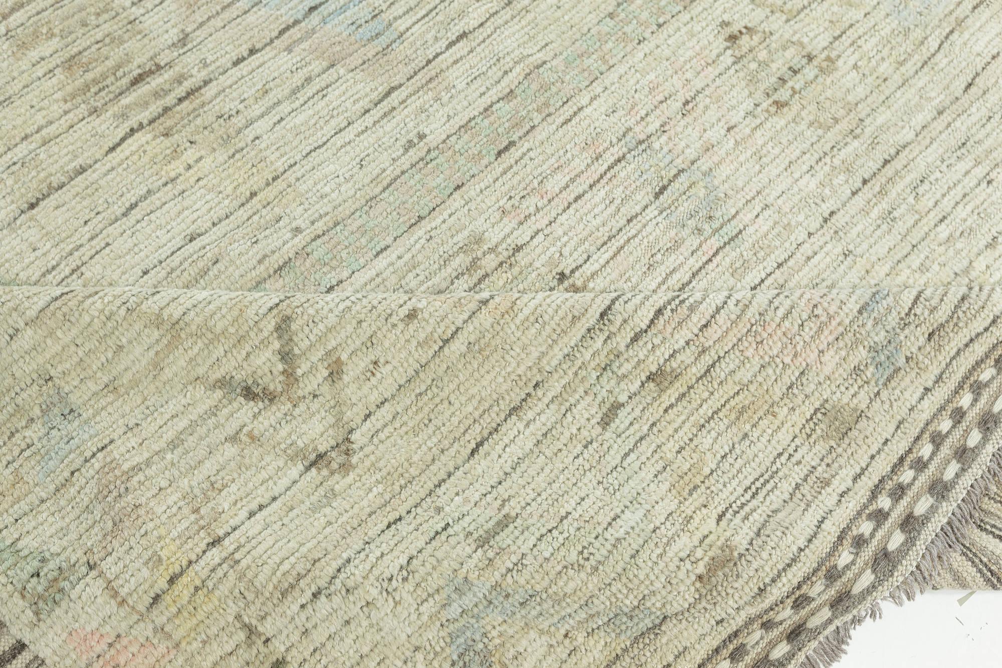 Soft Tribal Whisper: Modern Hand-Knotted Abstract Wool Rug by Doris Leslie Blau.
Size: 15'5