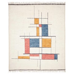 Tapis en laine à la texture moderne conçu sur mesure dans le style De Stijl Bauhaus, 8.6 x 10.4 FT