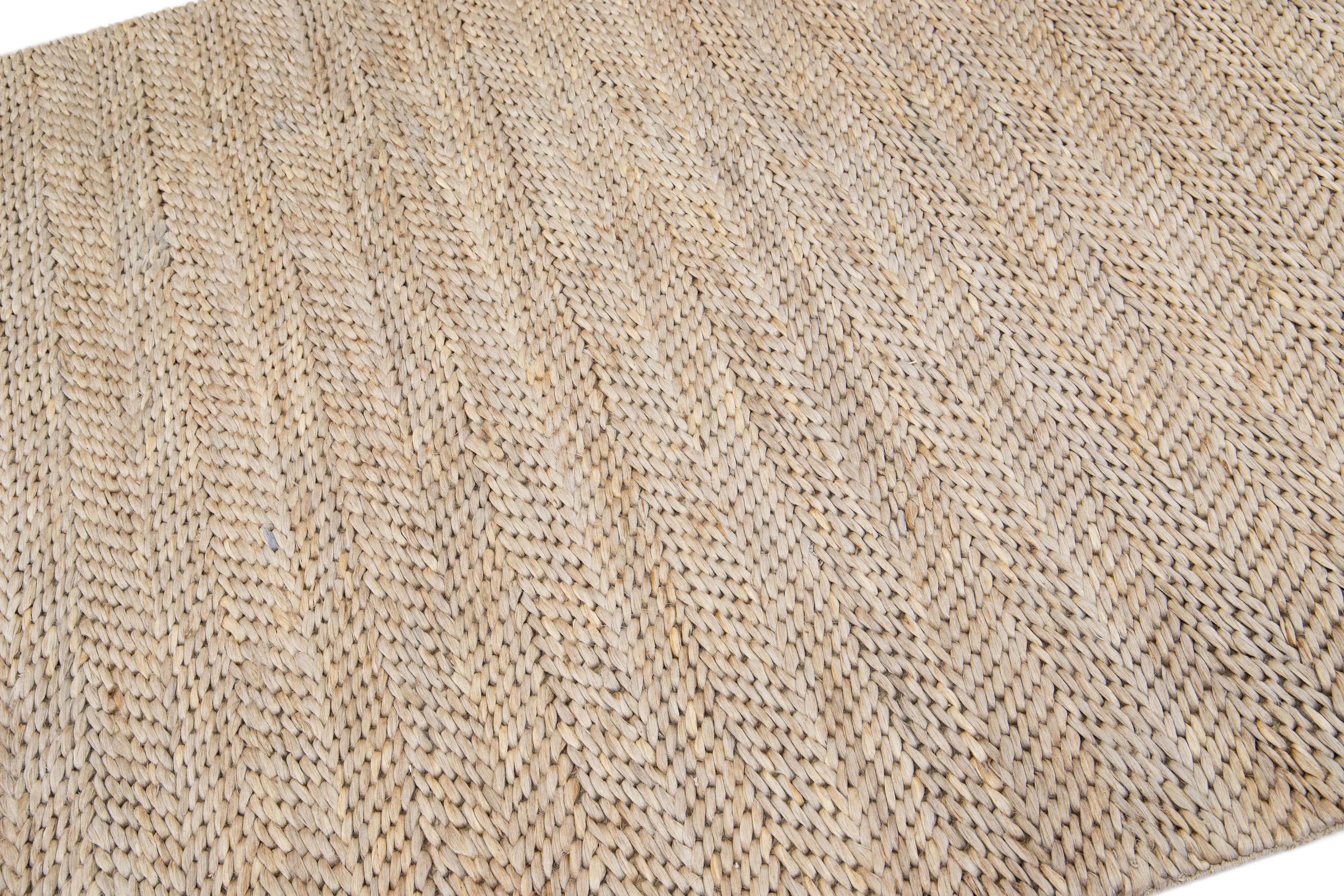 Handgewebter Teppich aus Jute und Baumwolle in natürlichem Beige mit moderner Textur (Organische Moderne) im Angebot