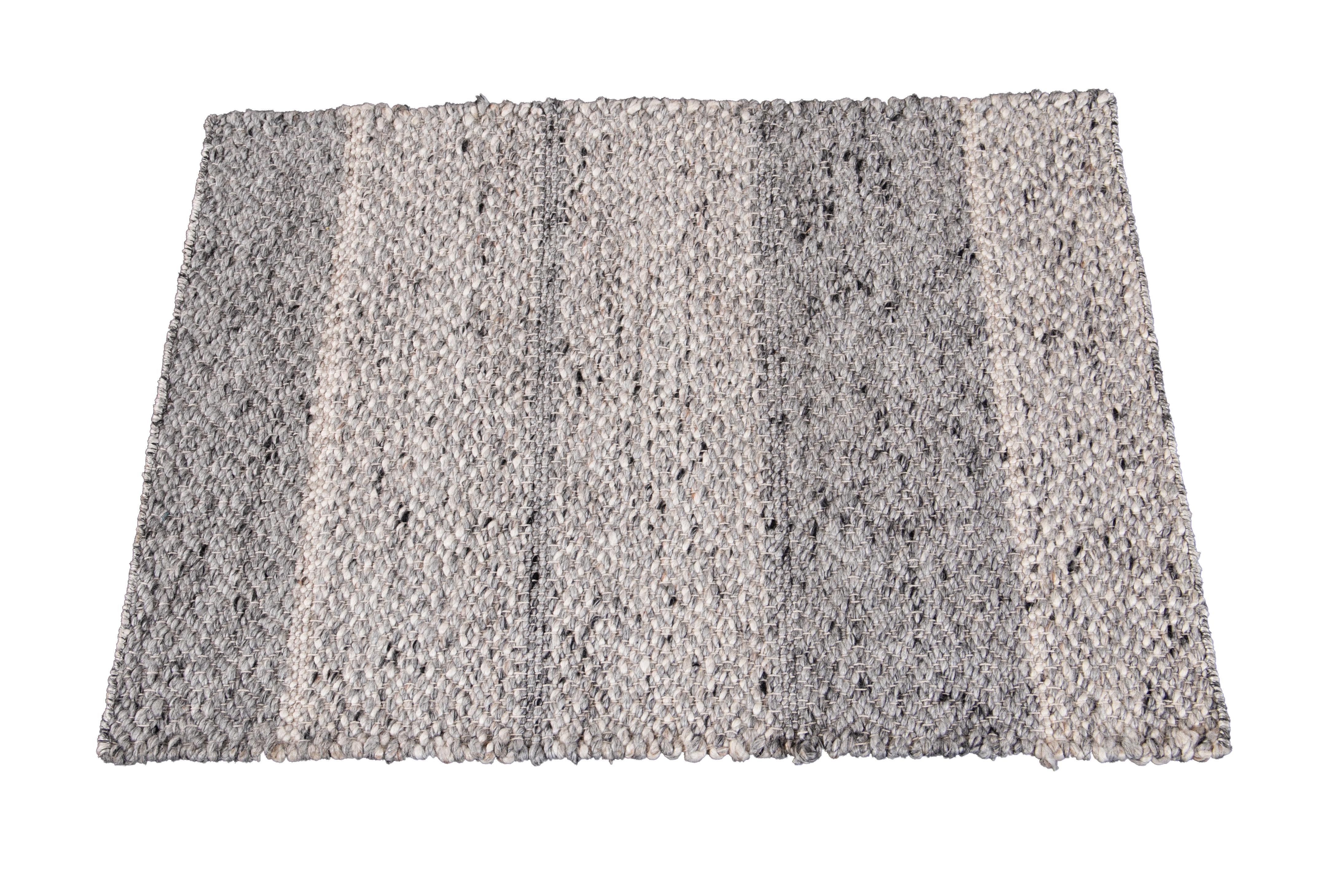 Modern Texture Handmade Beige & Gray Custom Wool Rug (Handgeknüpft) im Angebot