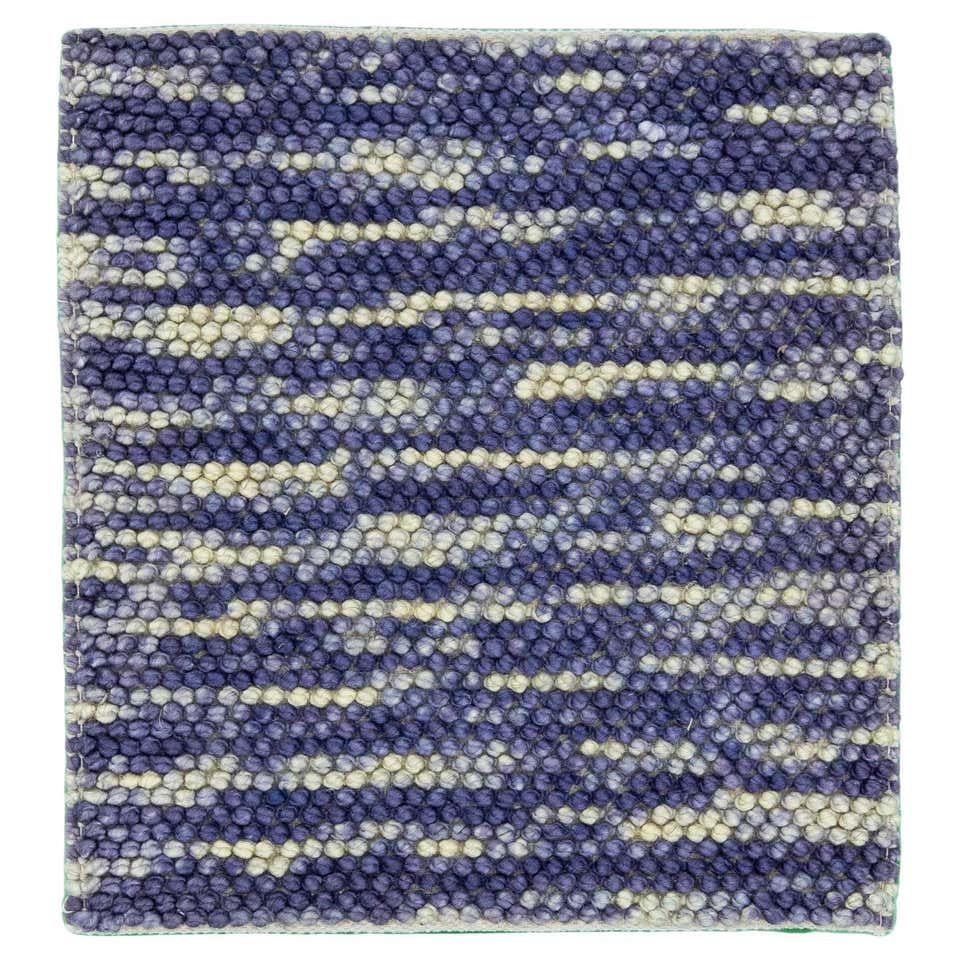 Modern Texture Handmade White/Blue Custom Wool Rug For Sale at 1stDibs