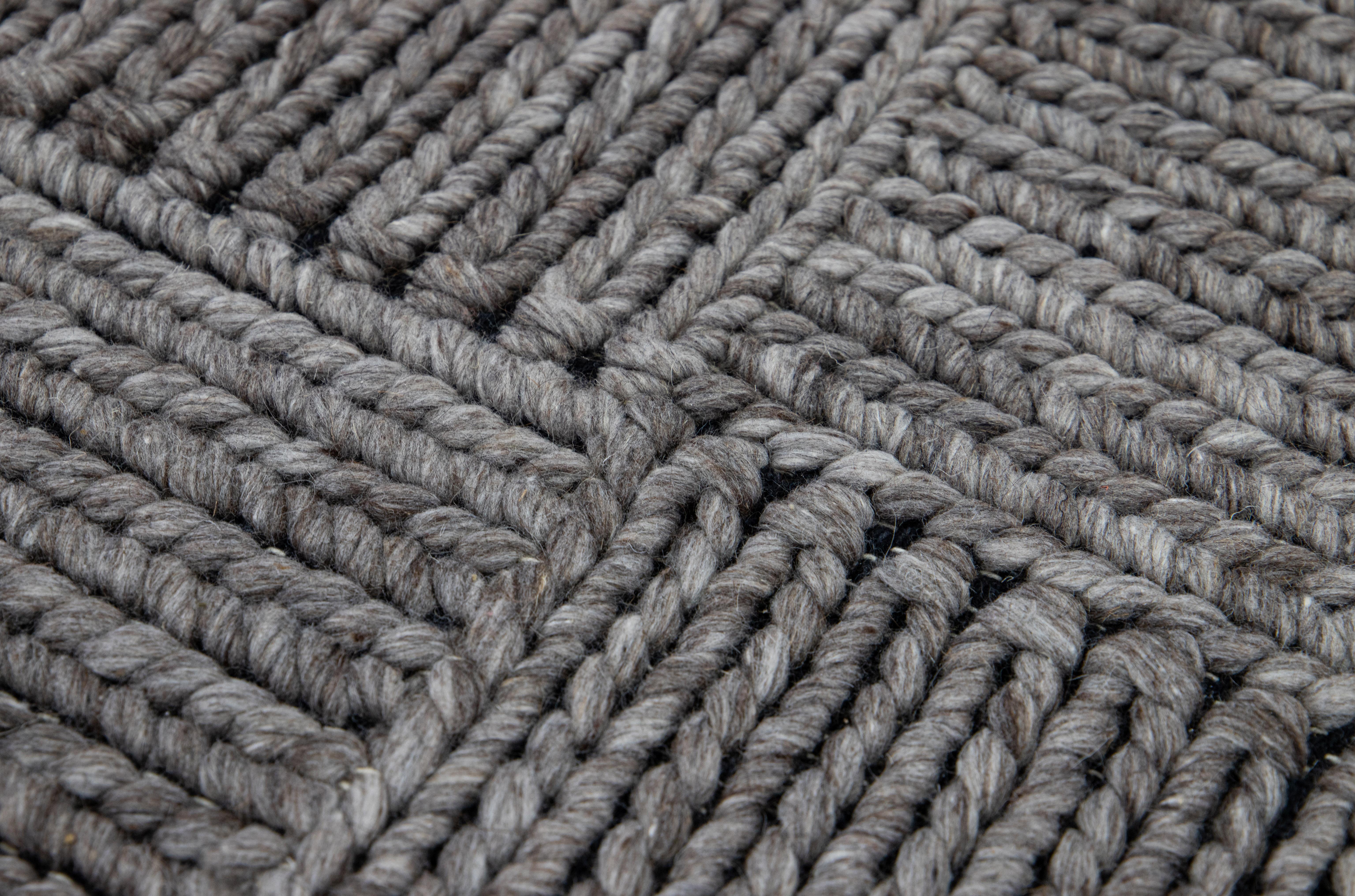 Modern Texture Handmade Gray/Black Custom Wool Rug (Handgeknüpft) im Angebot