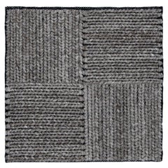 Textura moderna Alfombra de lana gris/negra hecha a mano a medida
