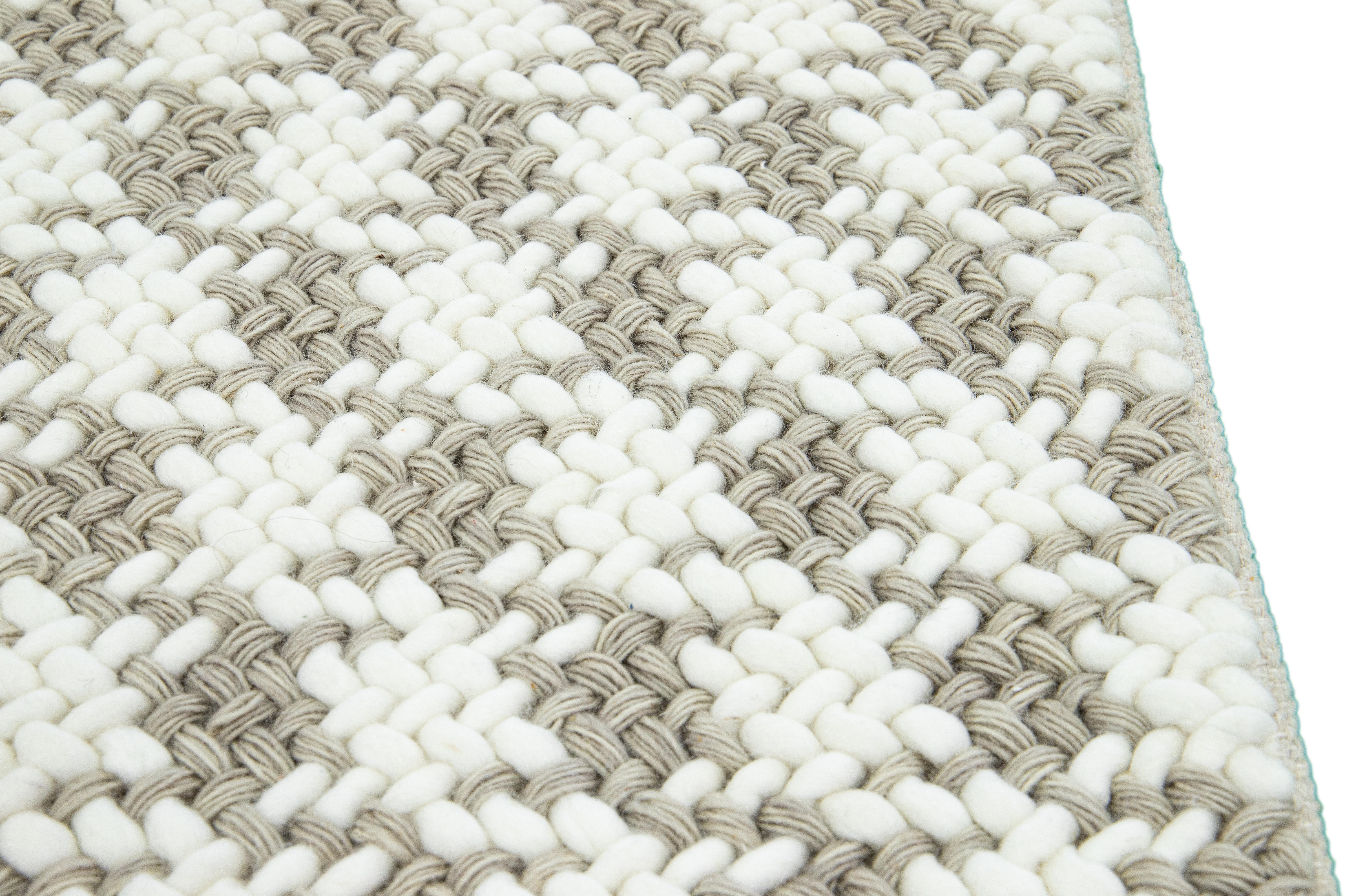 Modern Texture Handmade White/Beige Custom Wool Rug (Moderne) im Angebot