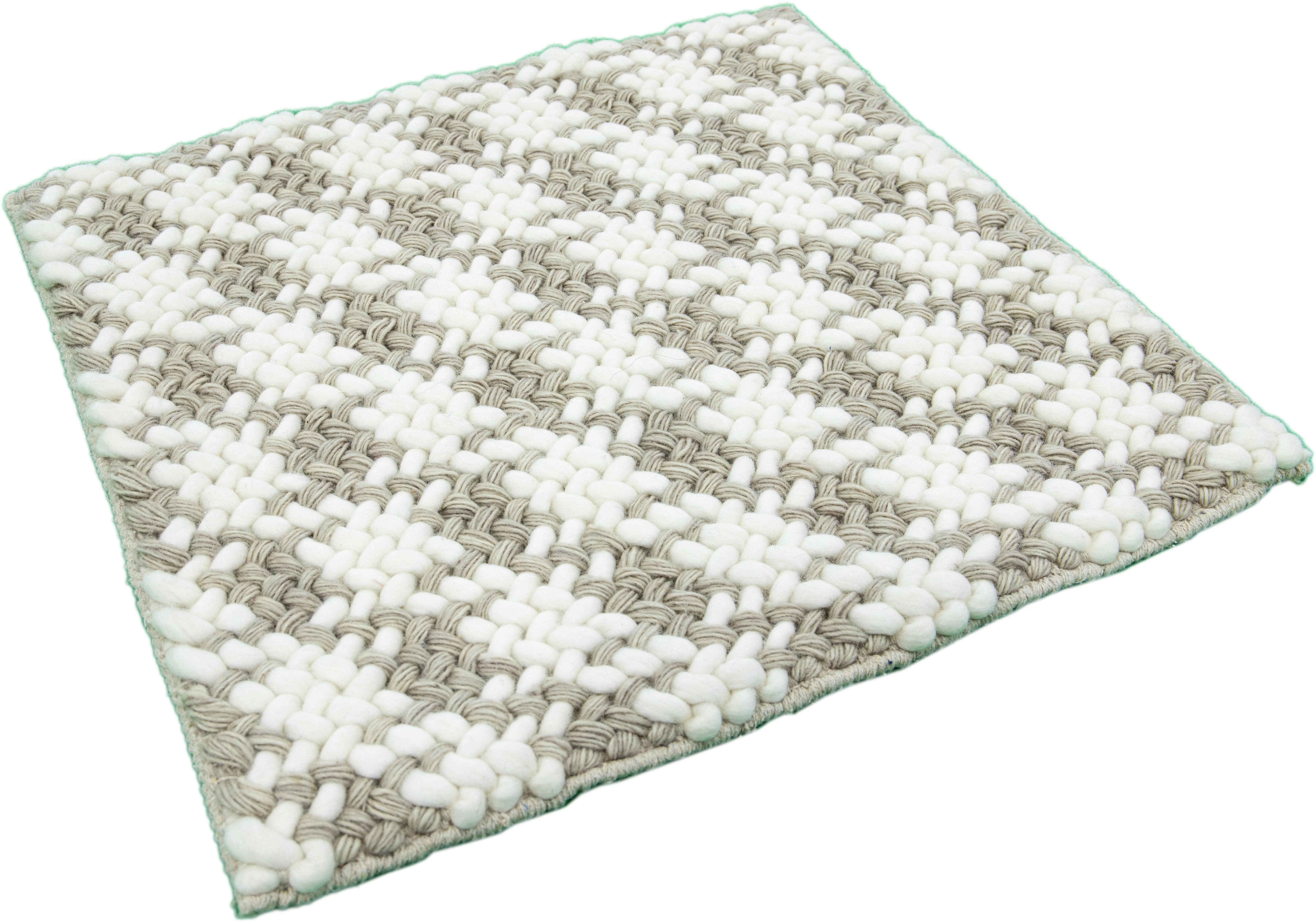 Modern Texture Handmade White/Beige Custom Wool Rug (Indisch) im Angebot