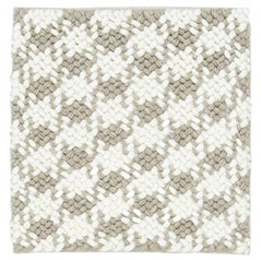 Textura moderna Alfombra de lana hecha a mano blanca/beige a medida