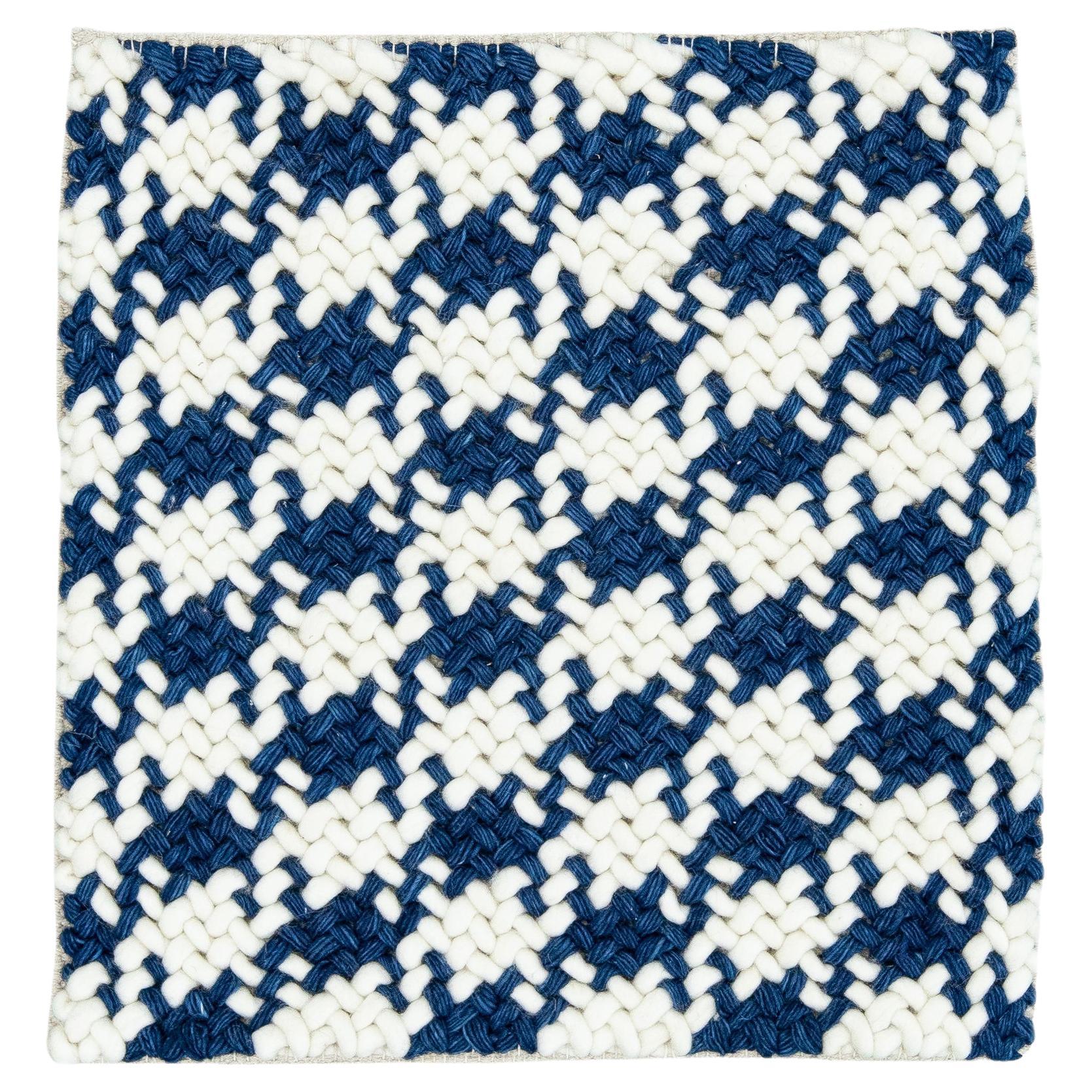 Modern Texture Handmade White/Blue Custom Wool Rug