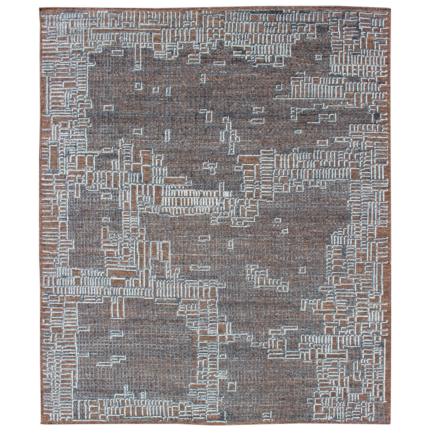 Tappeto moderno con motivo geometrico astratto in marrone e blu 8
1 x 9
11 in vendita