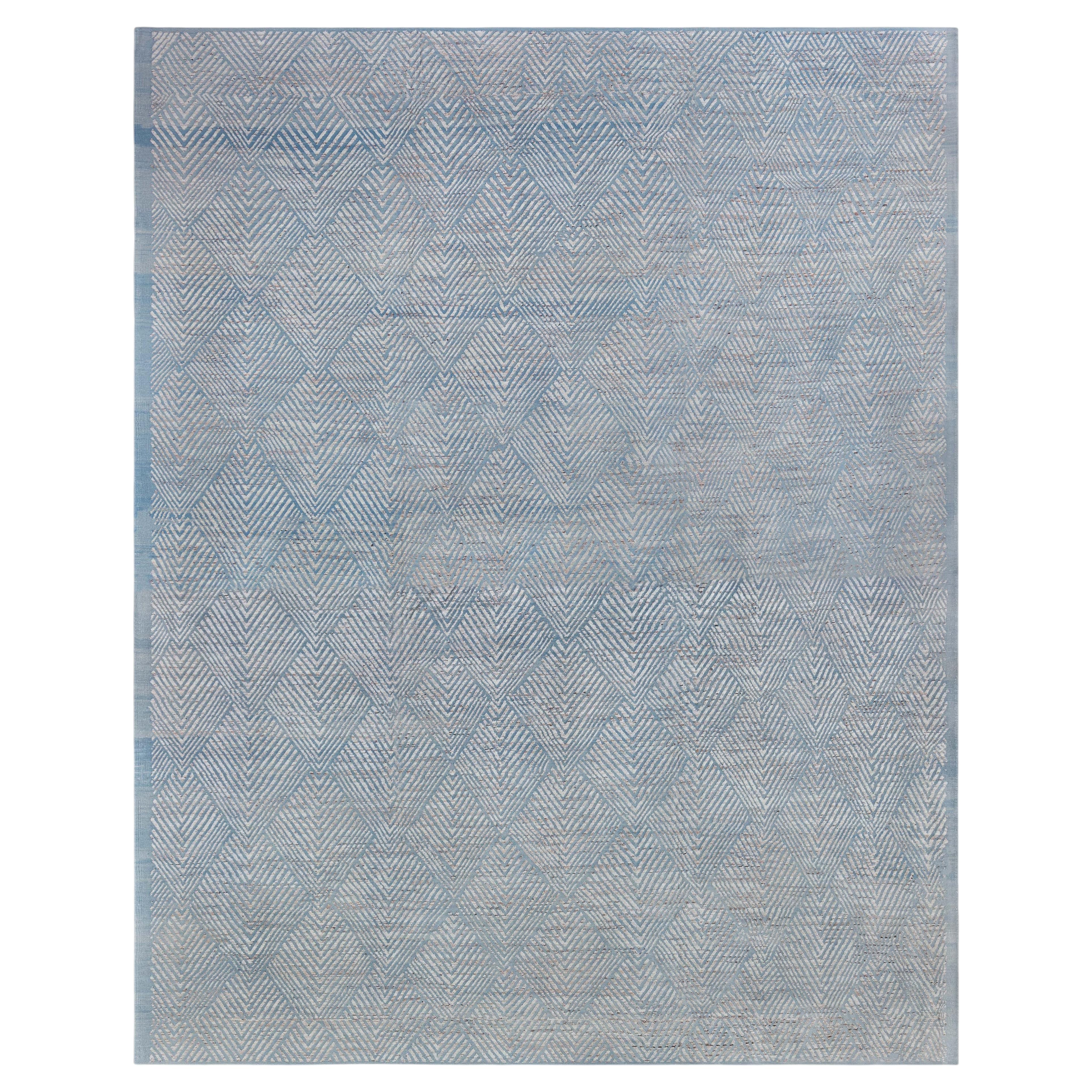 Tappeto moderno in lana testurizzata con disegno geometrico Chevron di Doris Leslie Blau