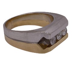Modern Three Diamond Two-Tone Gold Men's Band Ring Wedding Anniversary