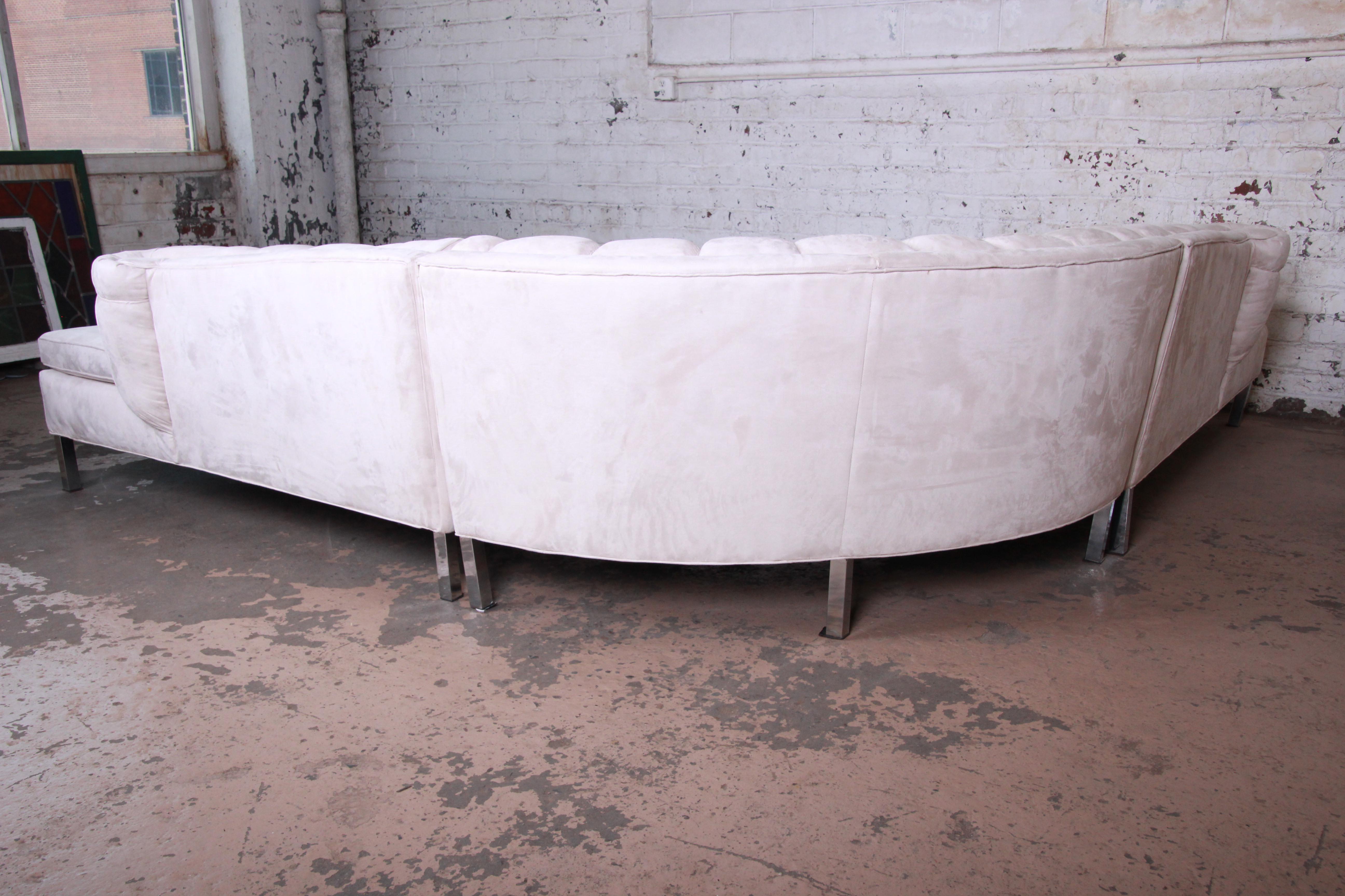 Mid-Century Modern Modern Three-Piece Curved Sectional Sofa on Chrome Legs
