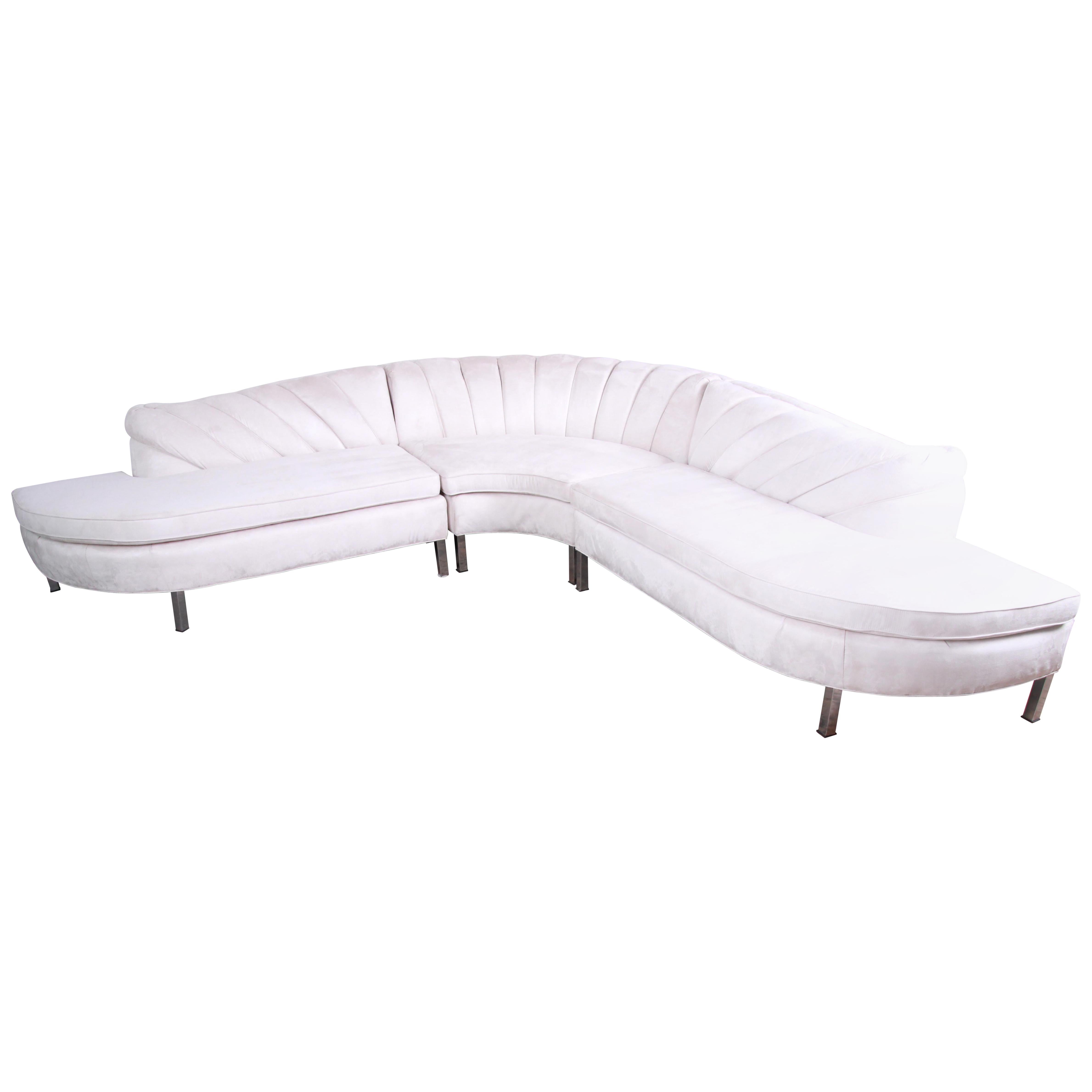 Modern Three-Piece Curved Sectional Sofa on Chrome Legs
