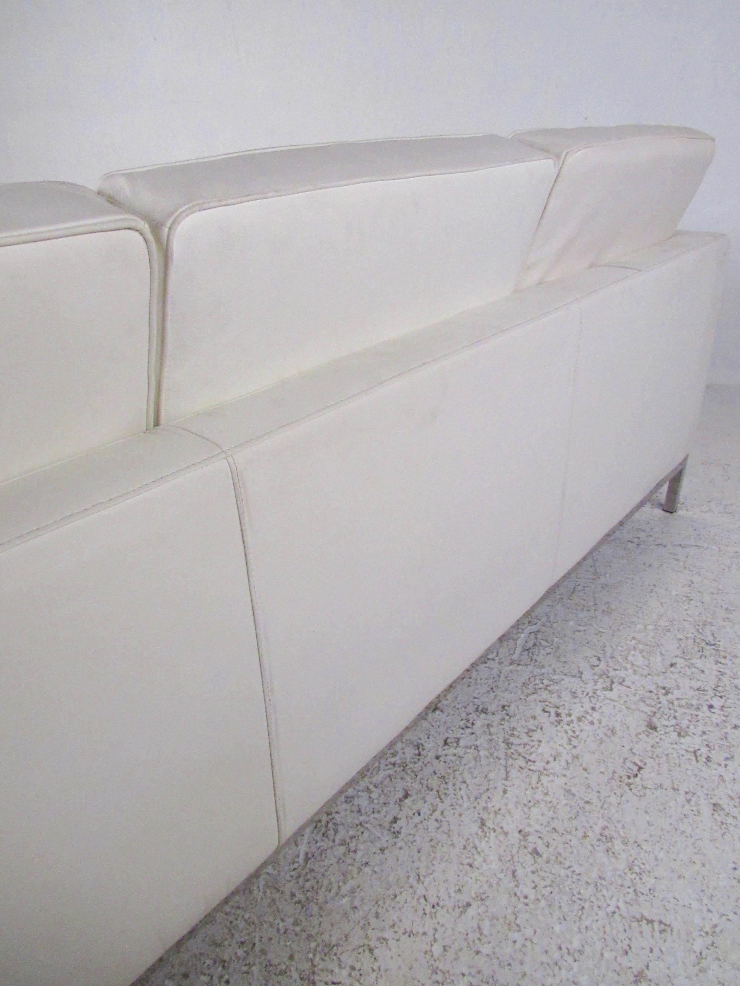 Modern Three-Seat Sofa with Chrome Frame 11