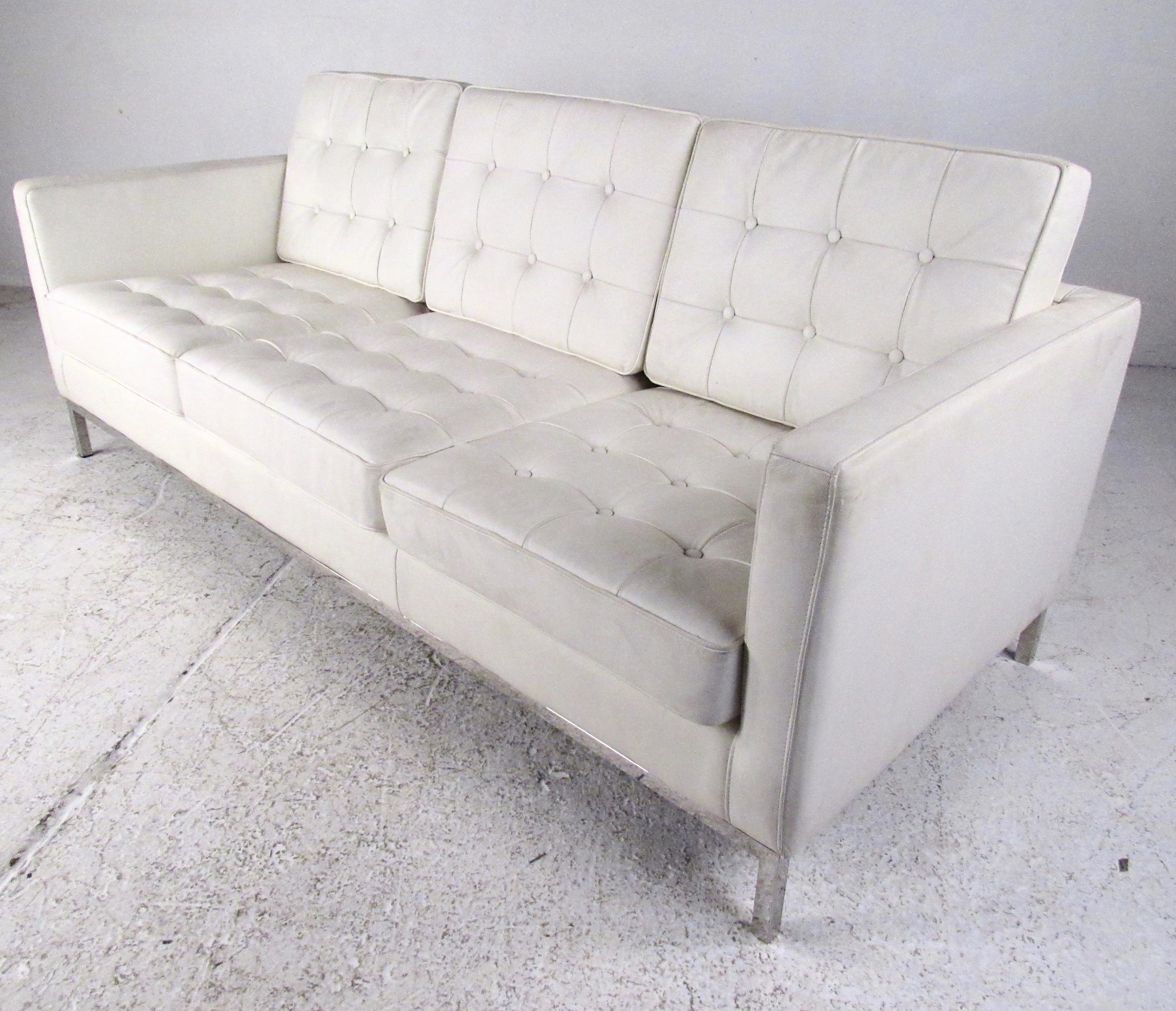 Modern Three-Seat Sofa with Chrome Frame In Good Condition In Brooklyn, NY