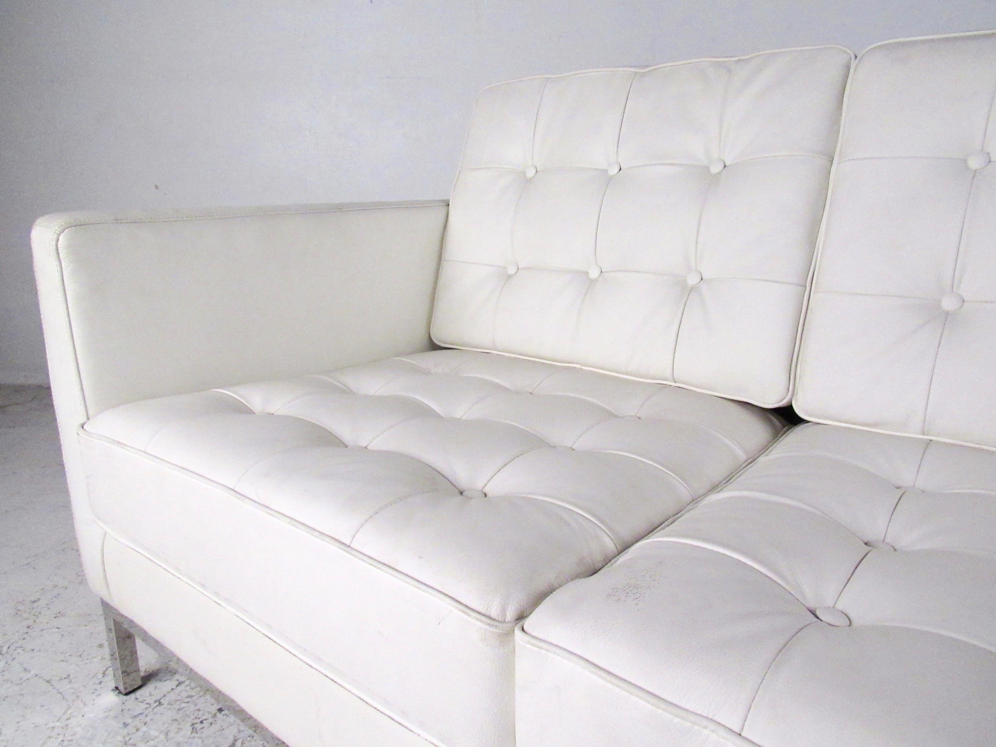 Modern Three-Seat Sofa with Chrome Frame 4