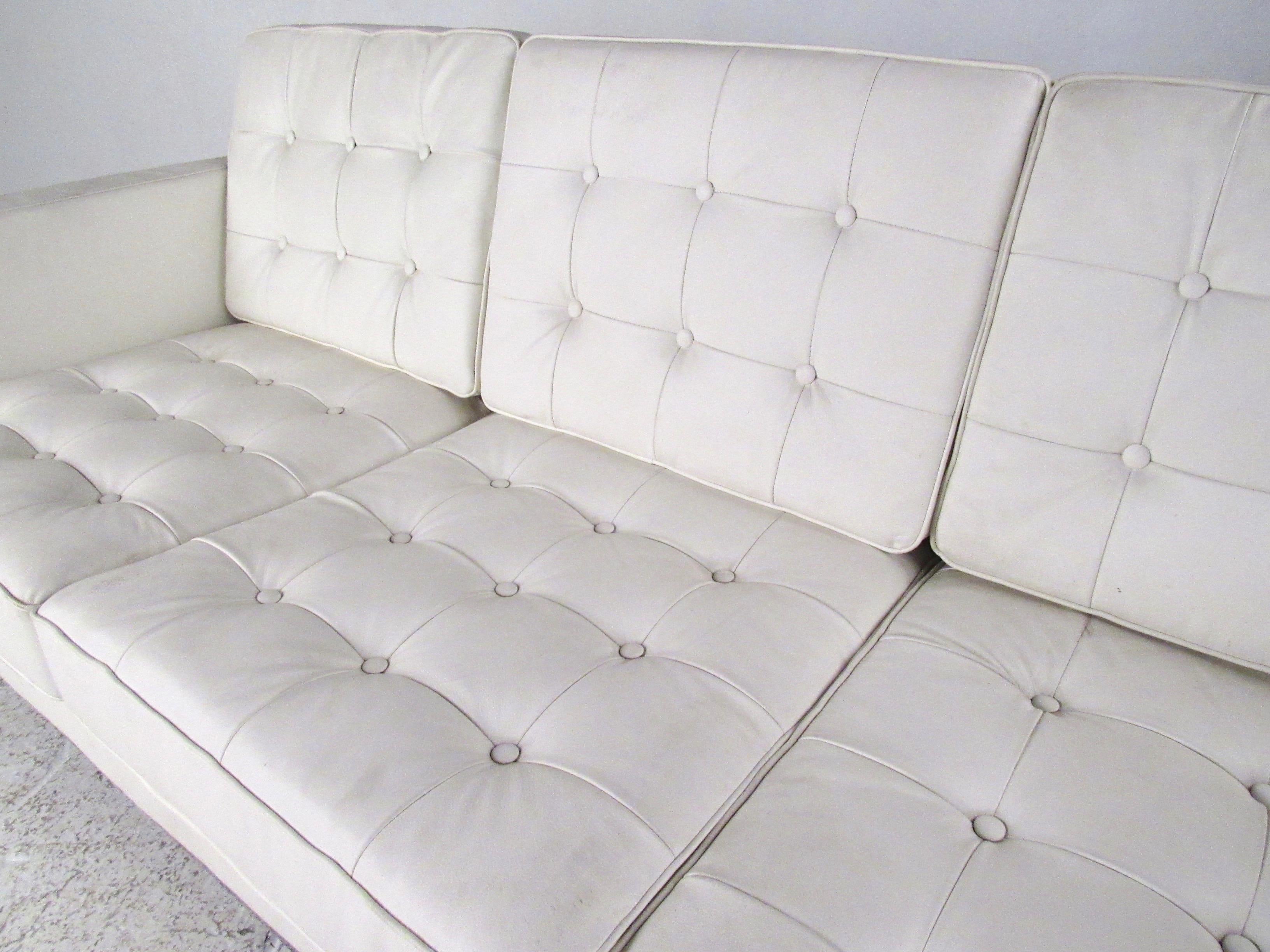 Contemporary Modern Three-Seat Sofa with Chrome Frame