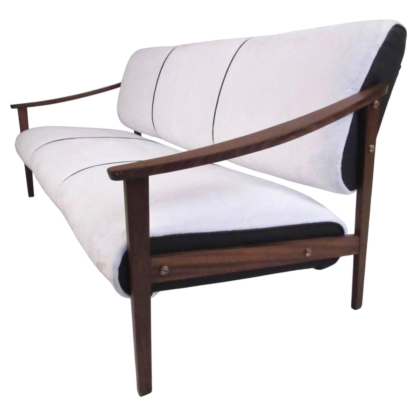 Modern Three-Seat Wood Frame Sofa For Sale