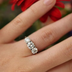 Modern Three Stone Brilliant Cut Diamond and Platinum Ring, 1.60 Carats