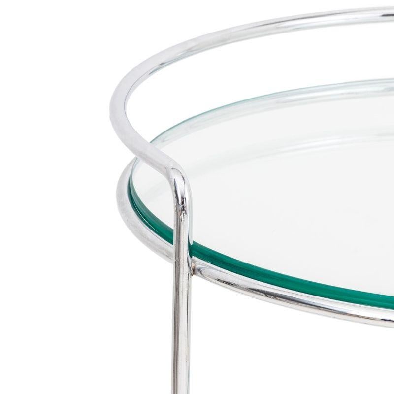 Modern Three-Tier Chrome Plated Glass Top Circular Bar Cart, on three casters. 28