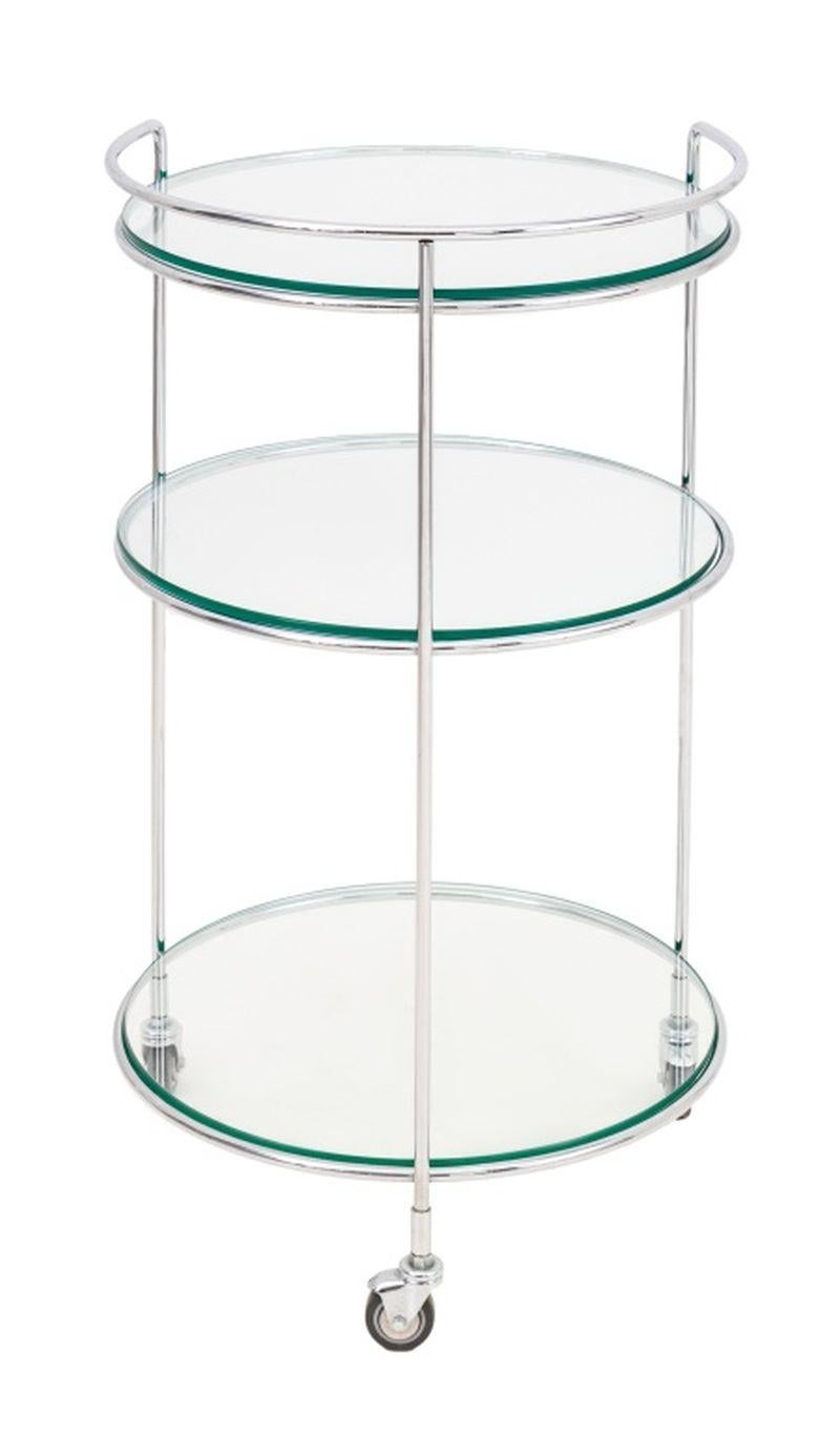 Modern Three-Tier Chrome Plated Glass Bar Cart In Good Condition For Sale In Astoria, NY