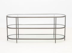 Modern Three-Tier Etagere Console with Glass Top and Metal Frame