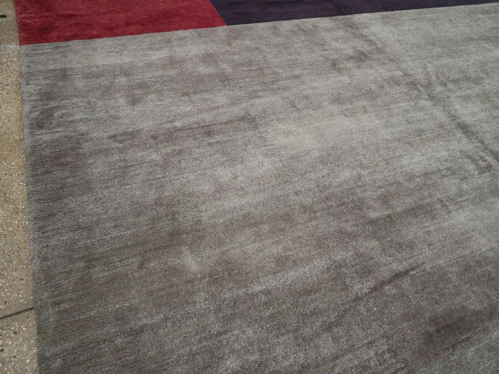 Hand-Knotted Modern Tibetan Art Deco Large Square Carpet For Sale